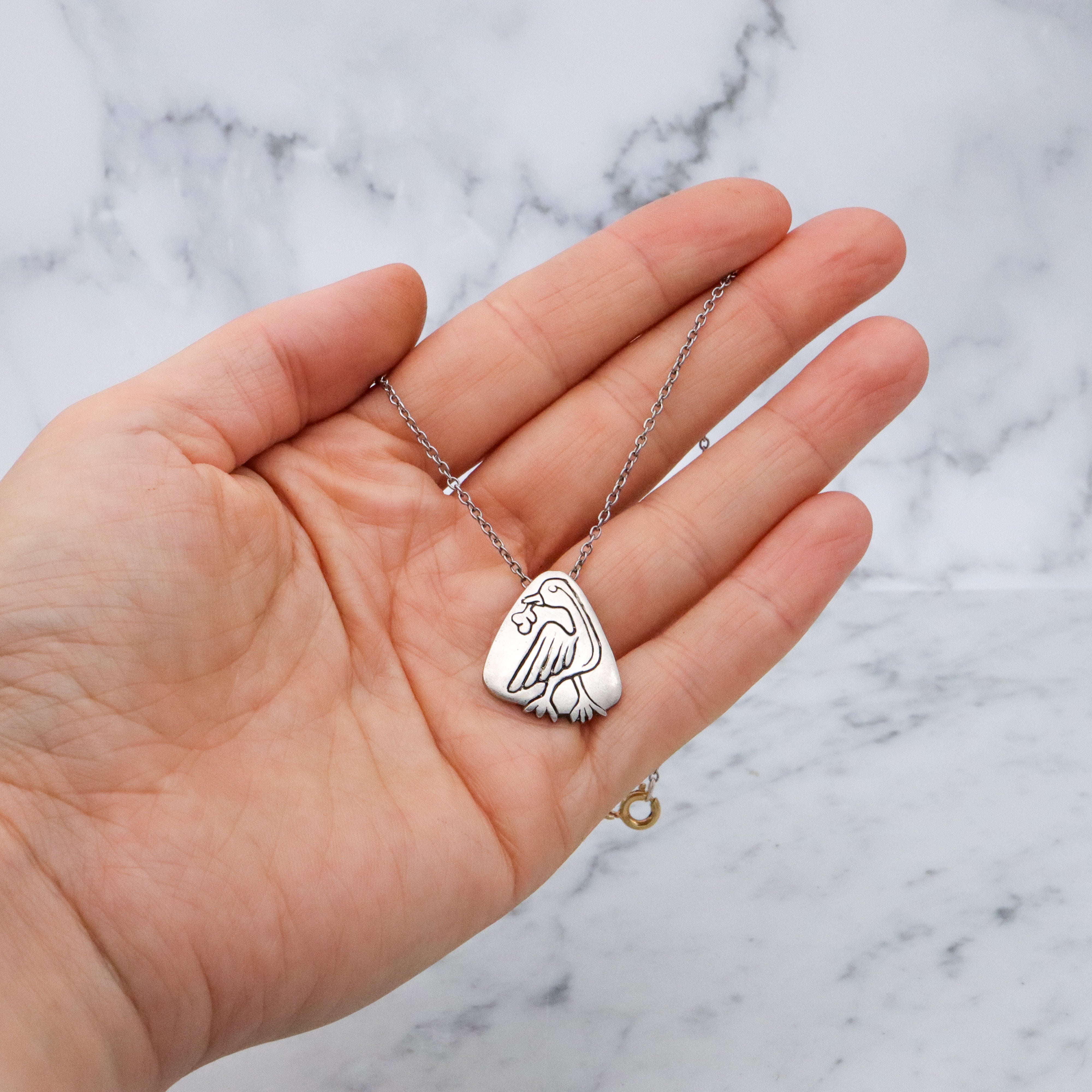 Retro 1980s sterling enamel bird, or goose, pendant