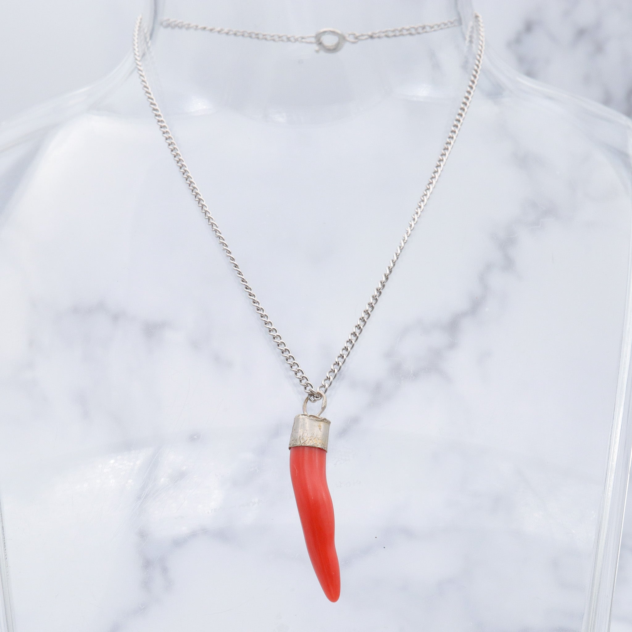 Antique Victorian natural coral & sterling drop pendant