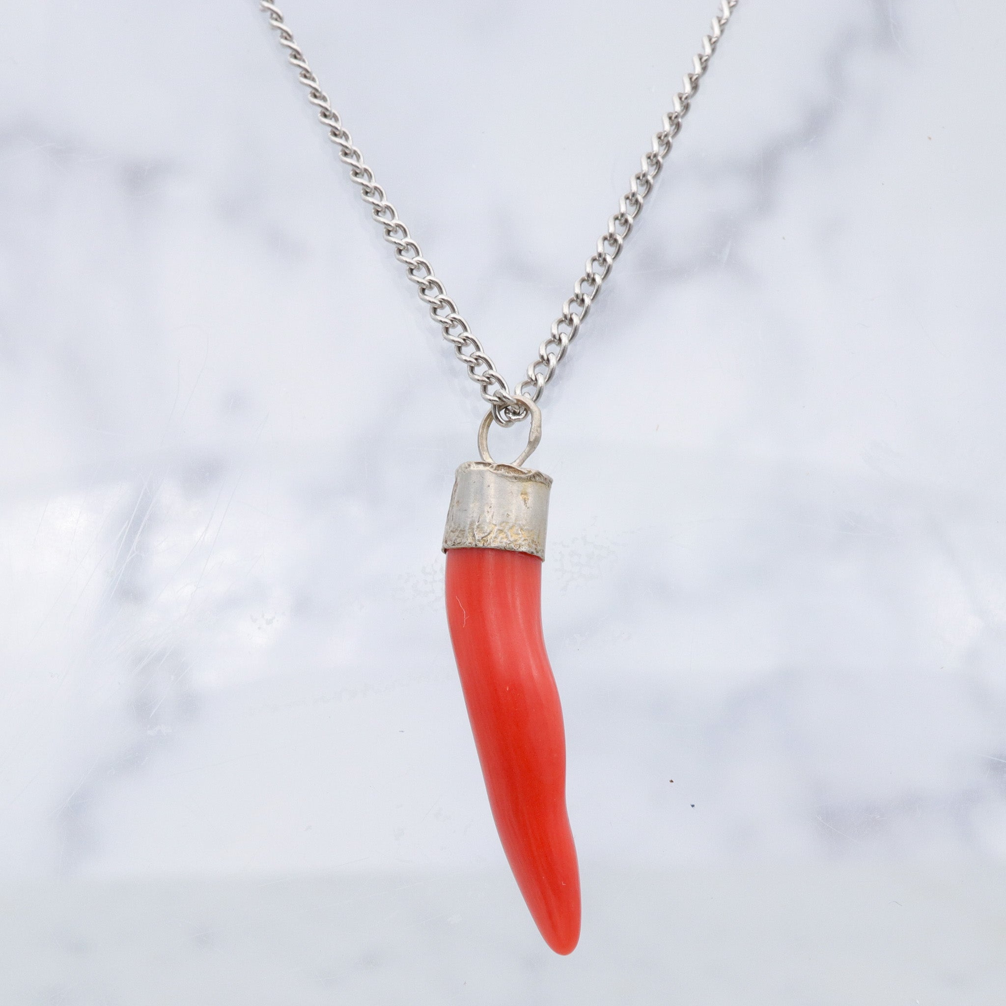 Antique Victorian natural coral & sterling drop pendant