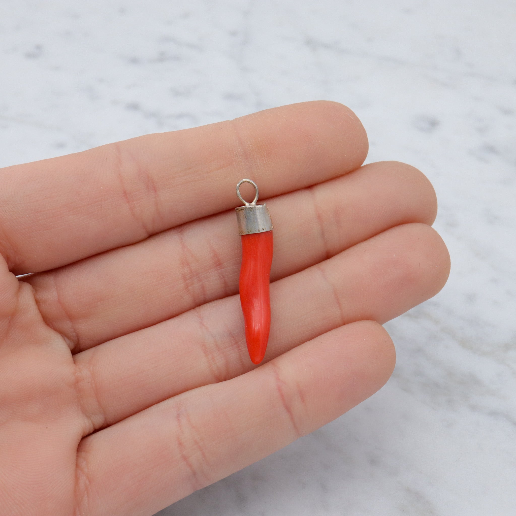 Antique Victorian natural coral & sterling drop pendant