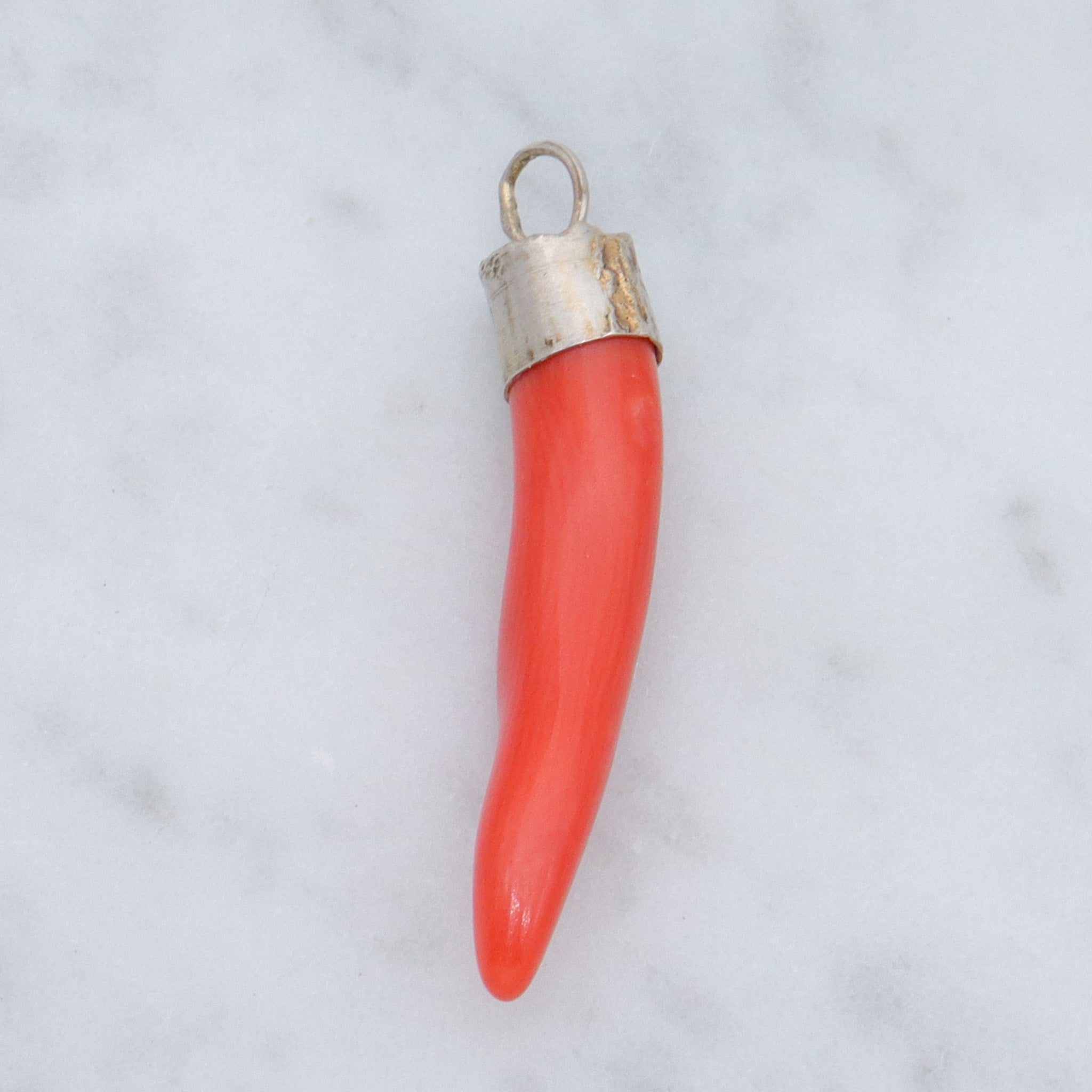 Antique Victorian natural coral & sterling drop pendant