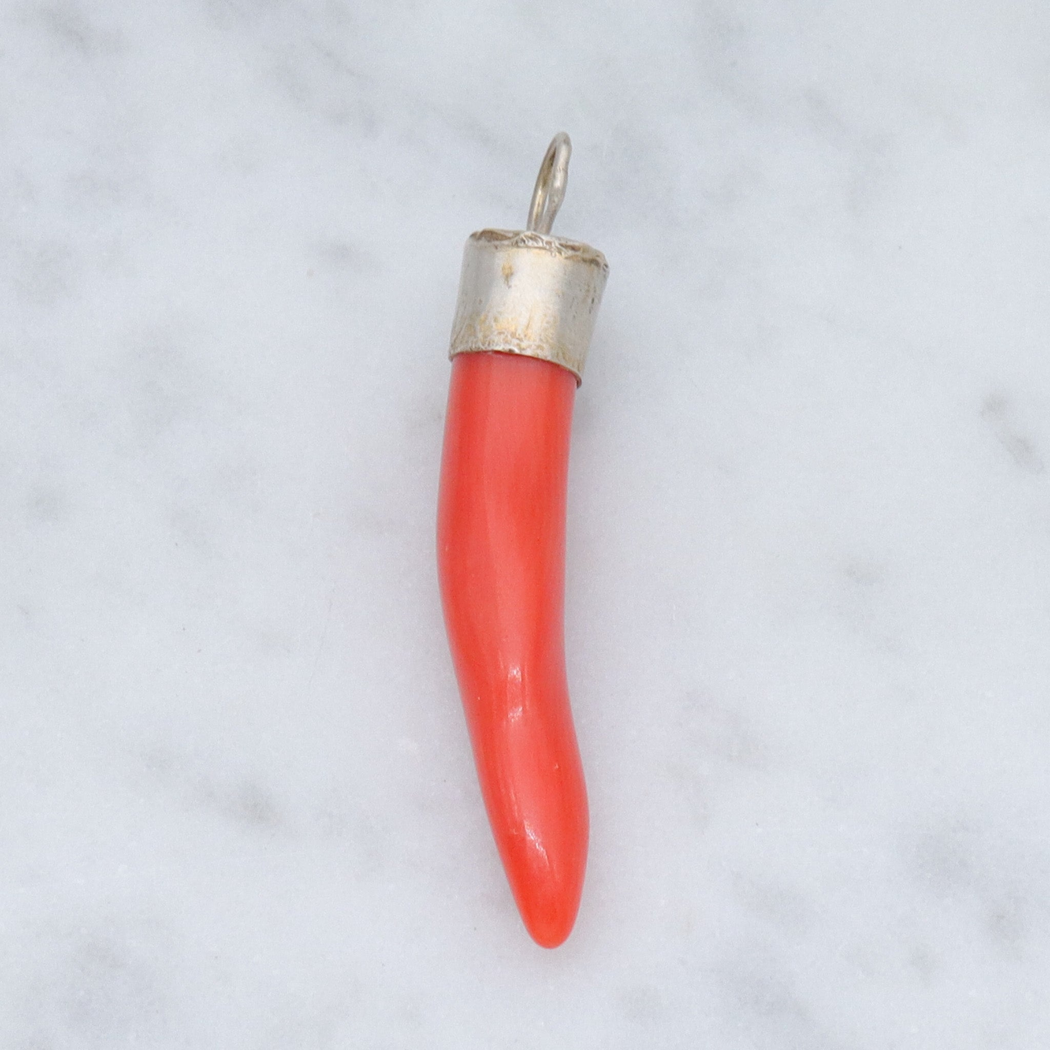 Antique Victorian natural coral & sterling drop pendant