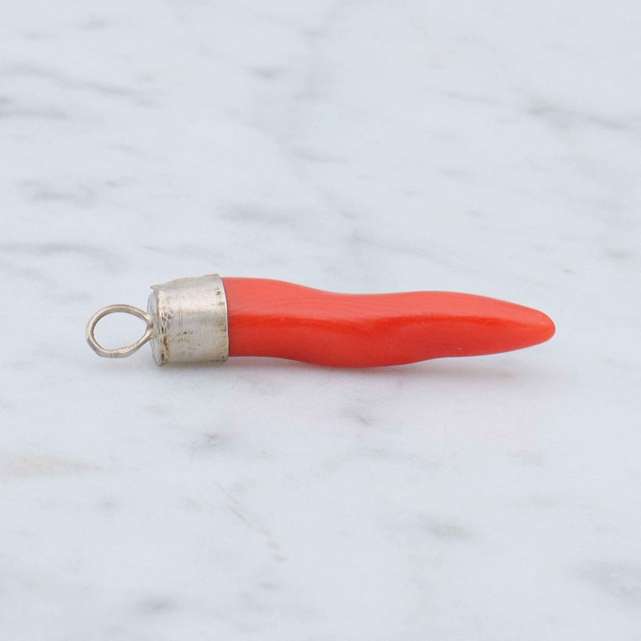 Antique Victorian natural coral & sterling drop pendant