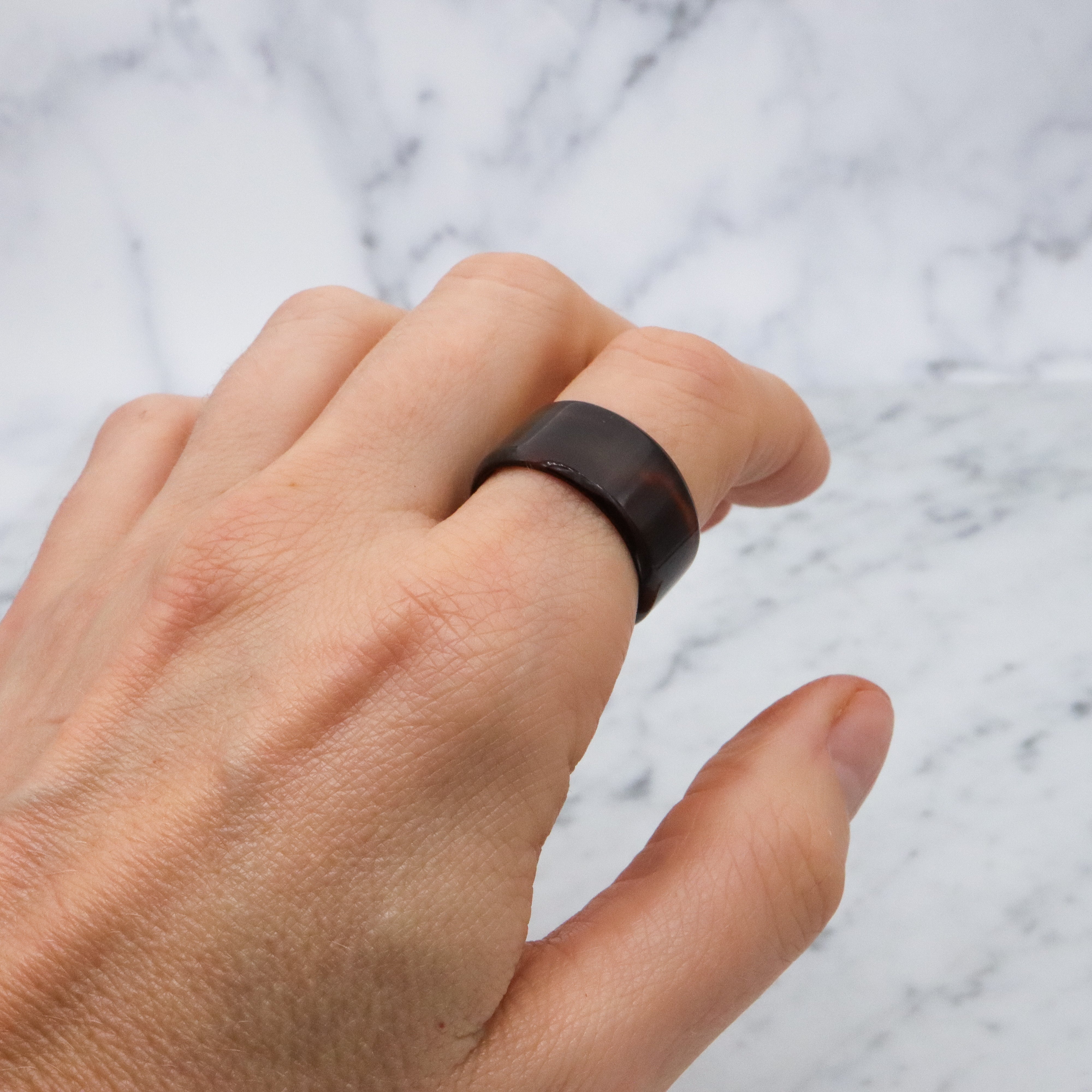 Antique Victorian tortoiseshell thick band ring, size 10