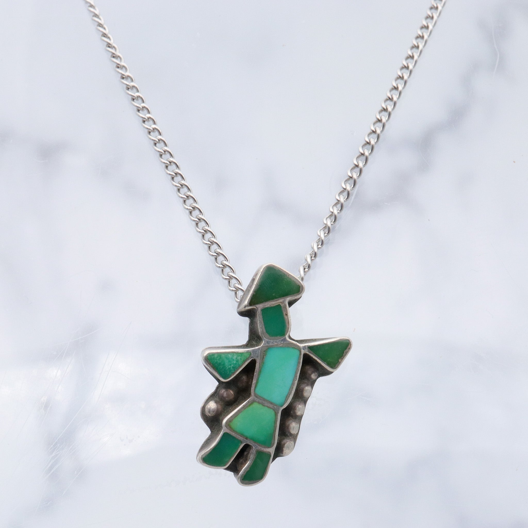 Vintage Zuni sterling green turquoise inlay Kachina Dancer pendant
