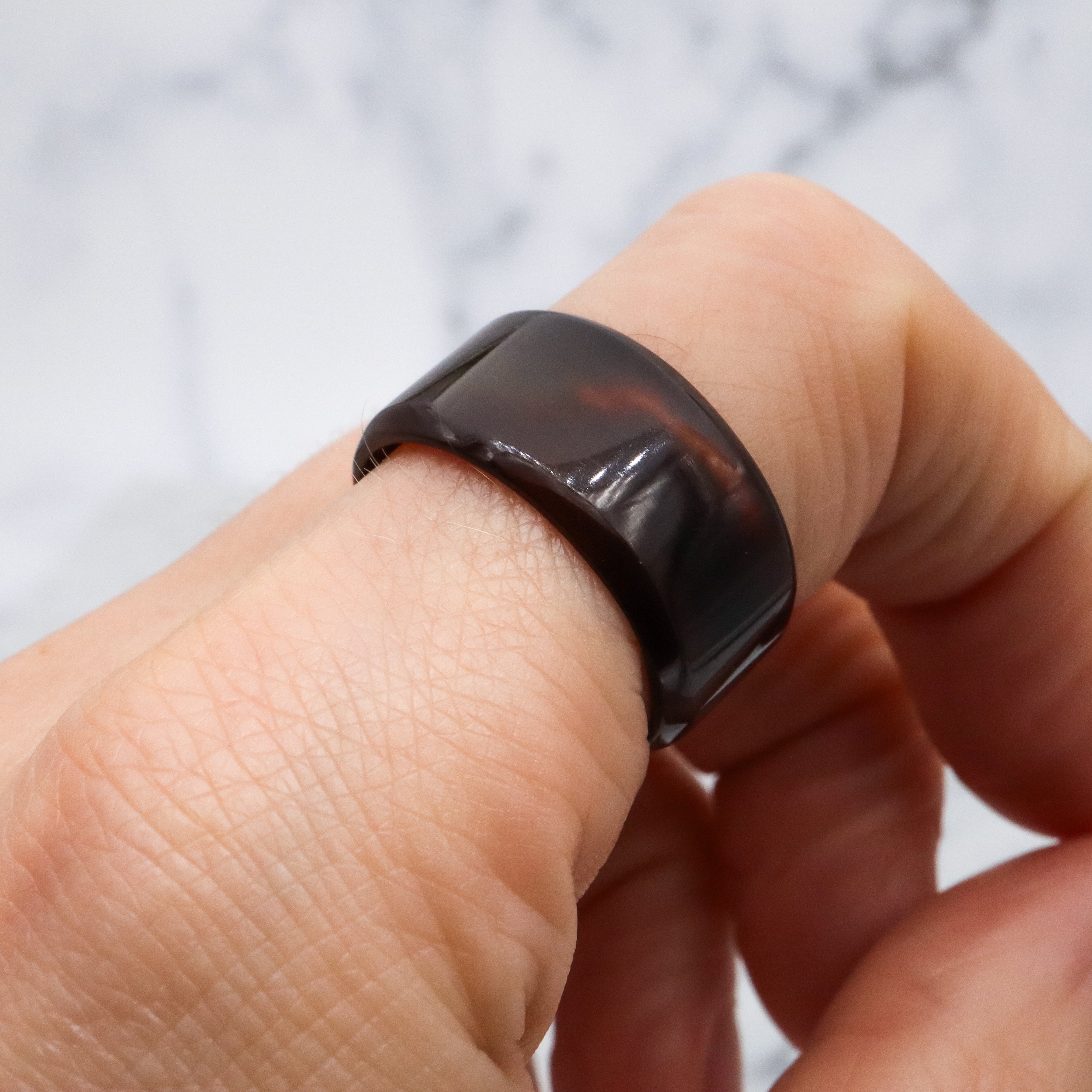 Antique Victorian tortoiseshell thick band ring, size 10