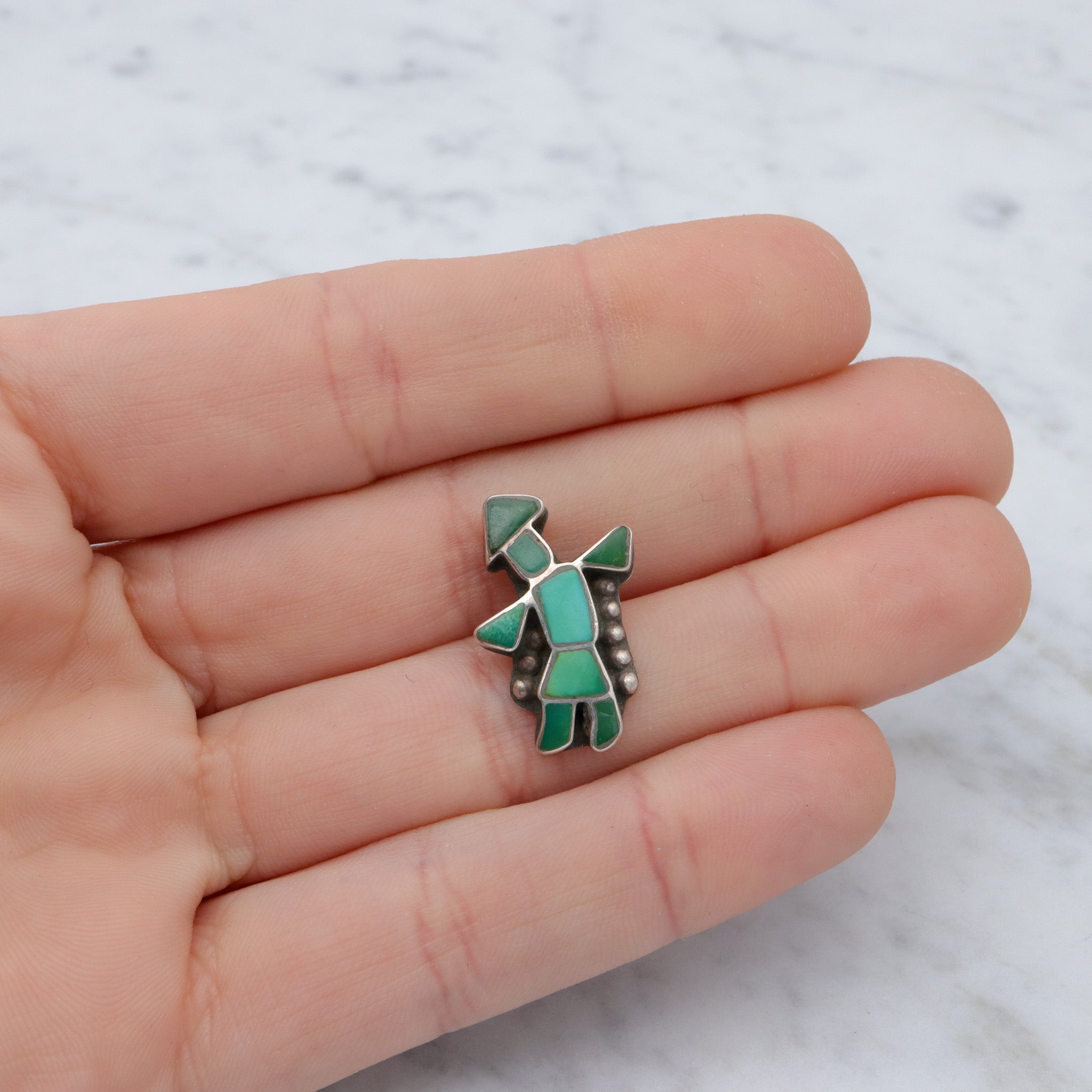 Vintage Zuni sterling green turquoise inlay Kachina Dancer pendant