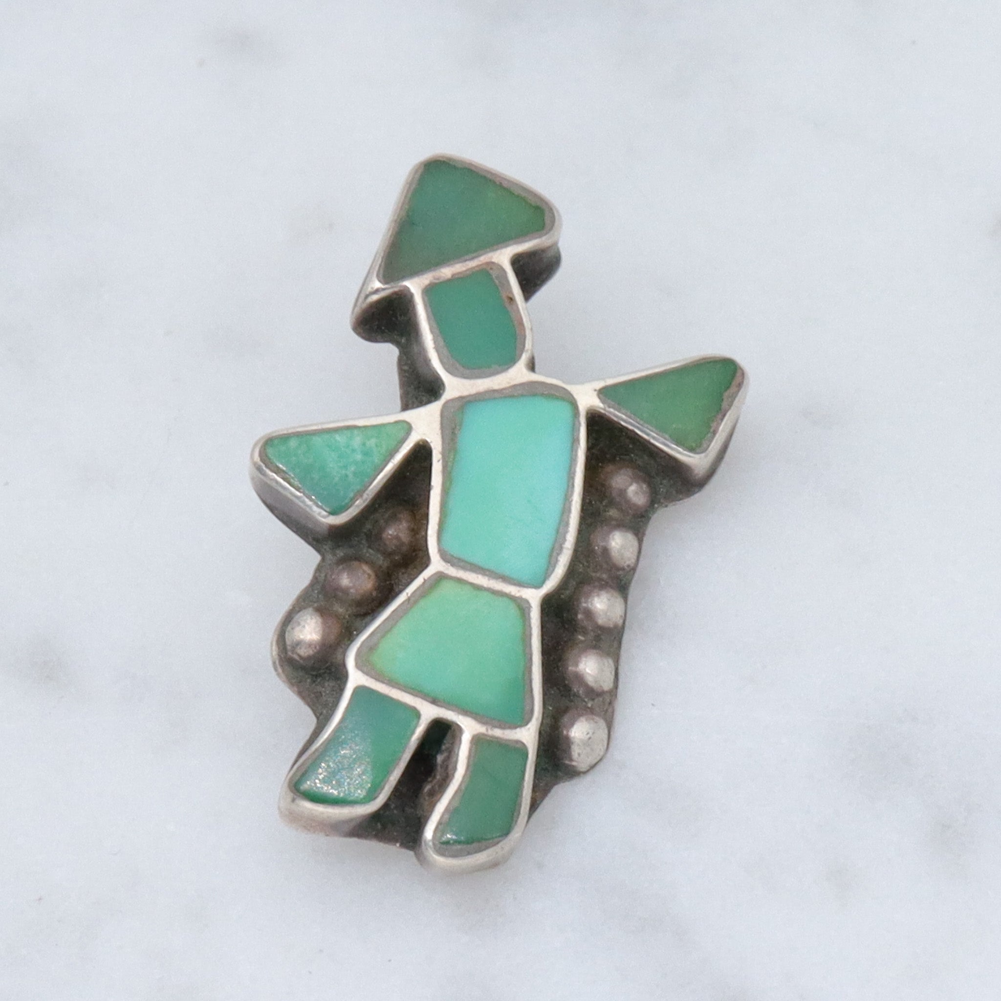Vintage Zuni sterling green turquoise inlay Kachina Dancer pendant