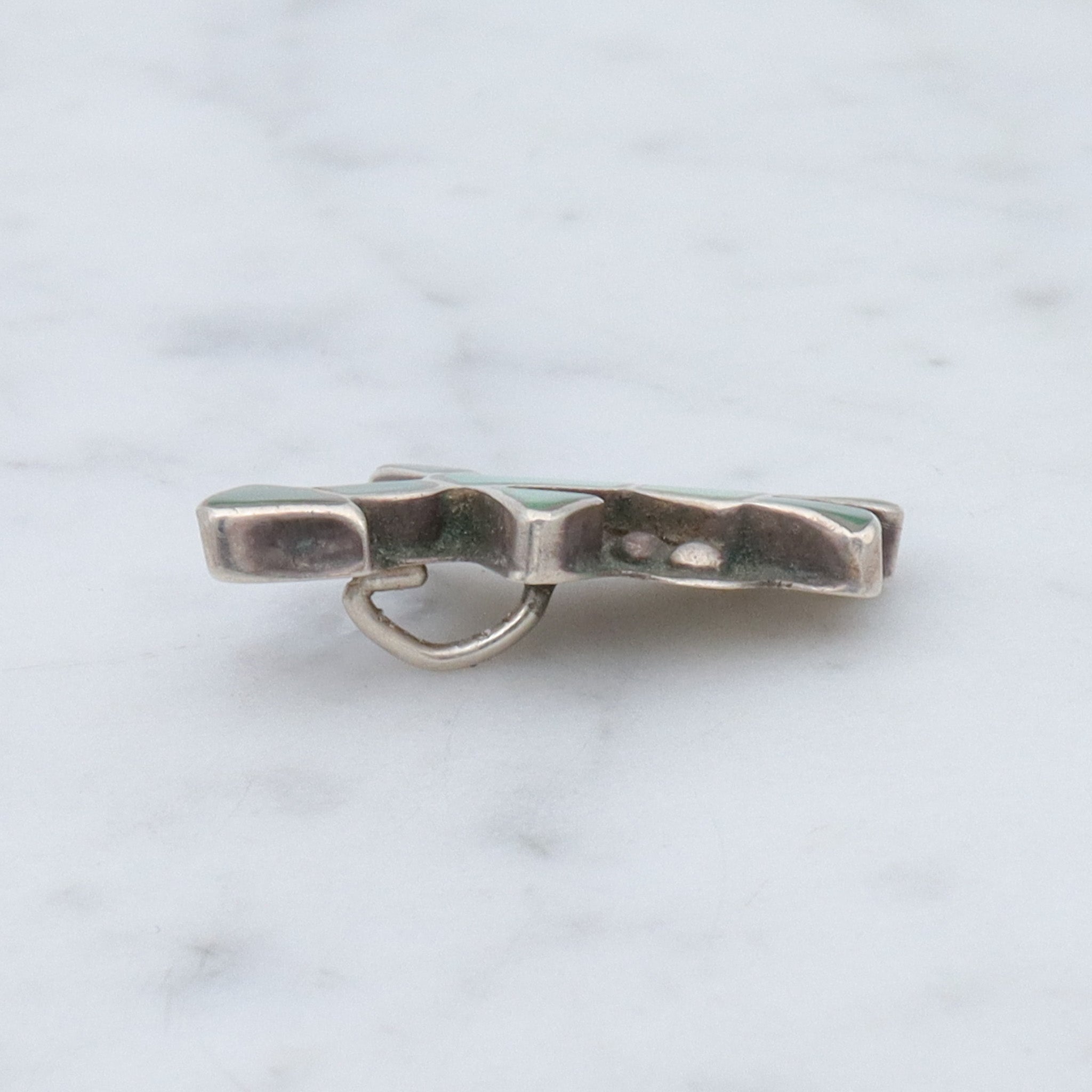 Vintage Zuni sterling green turquoise inlay Kachina Dancer pendant