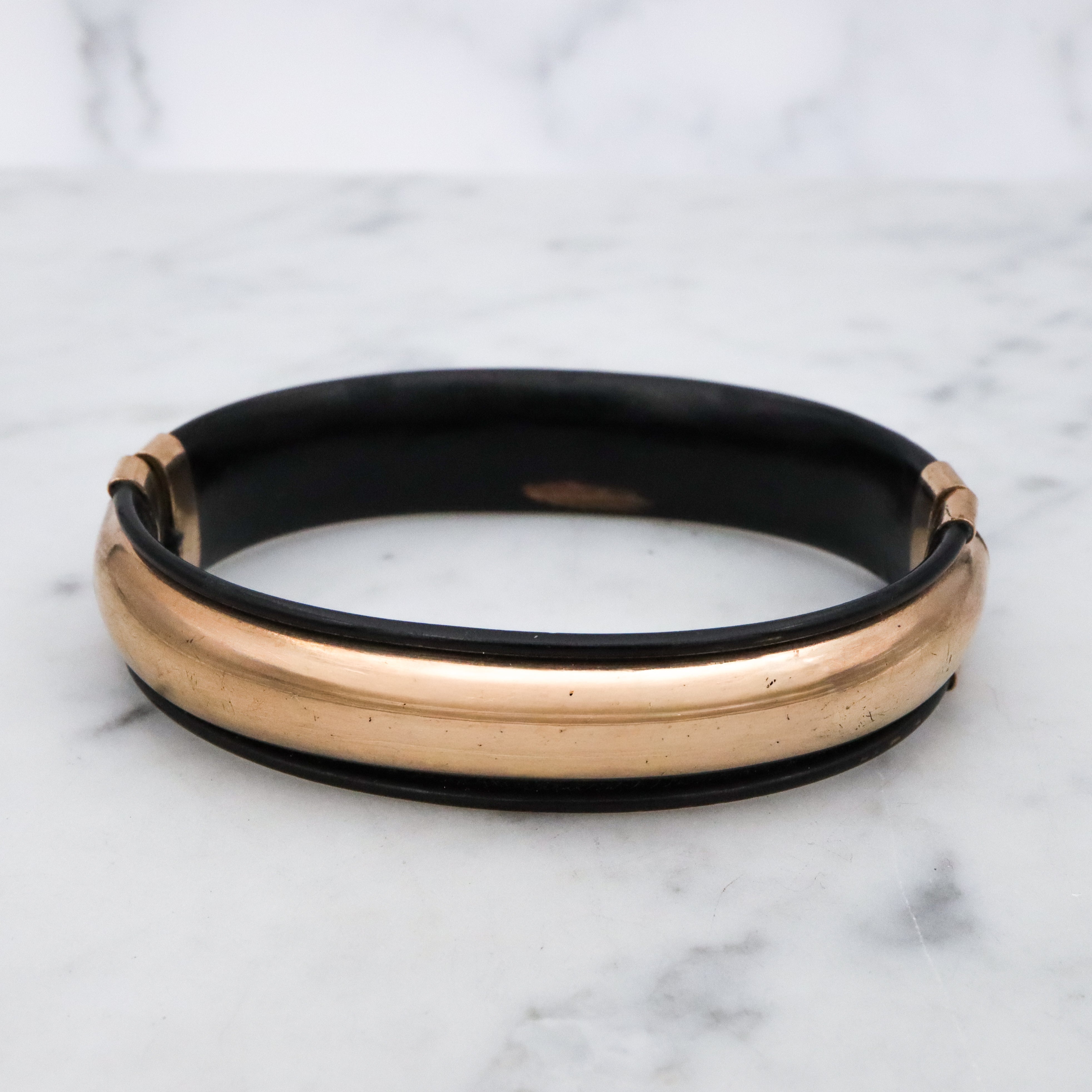Antique Victorian gold filled etched & black lacquered stretch bangle