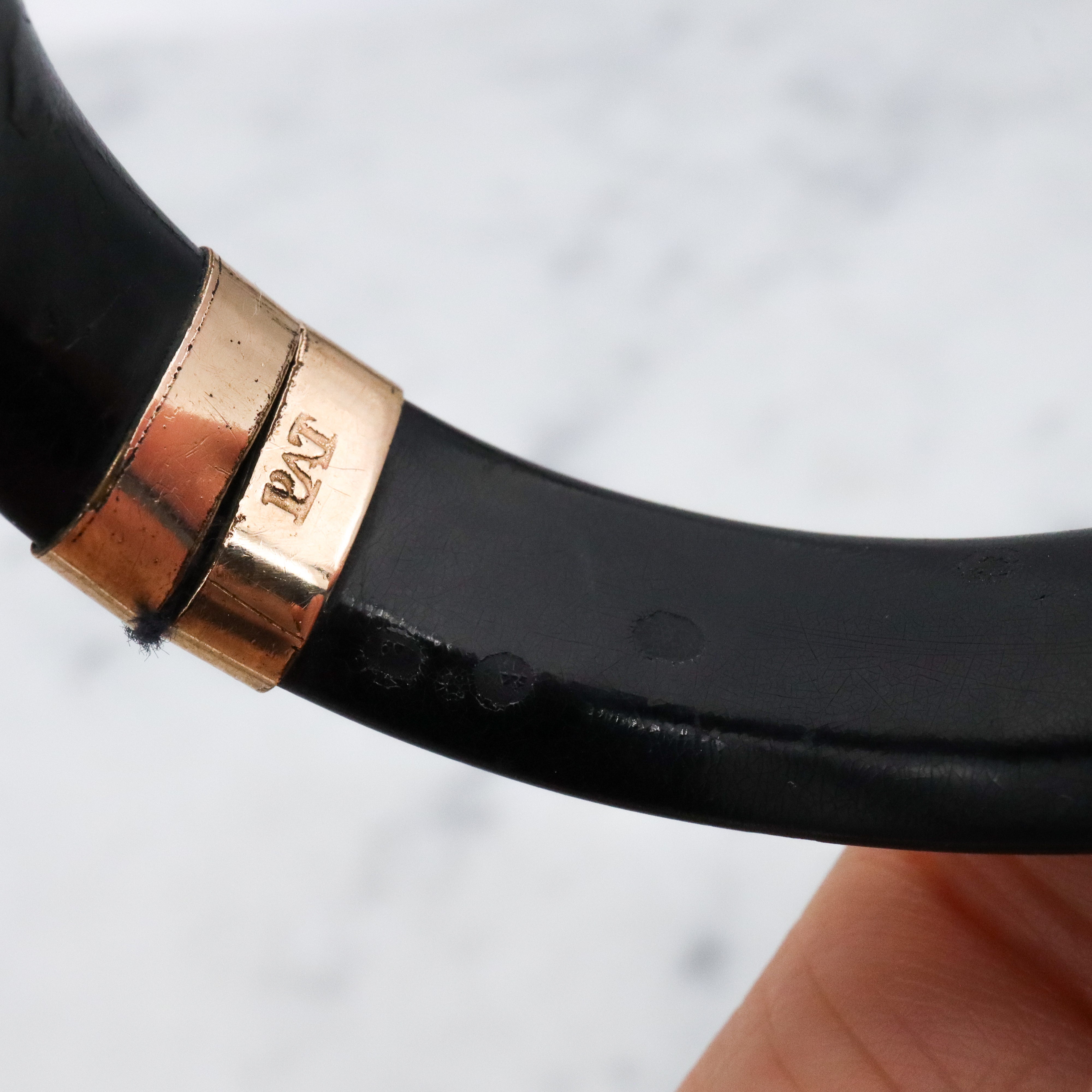 Antique Victorian gold filled etched & black lacquered stretch bangle