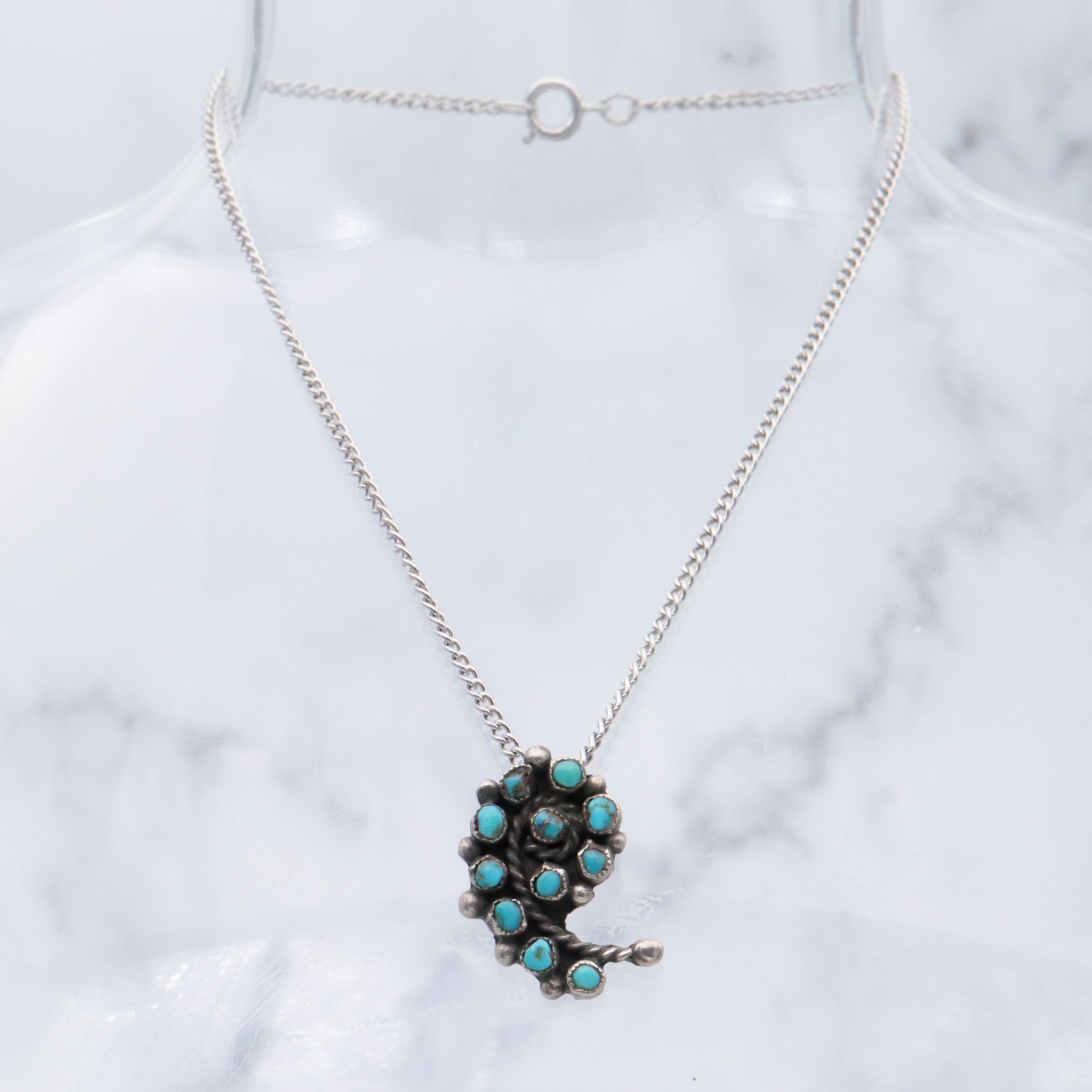 Antique Zuni sterling silver turquoise petit point paisley pendant