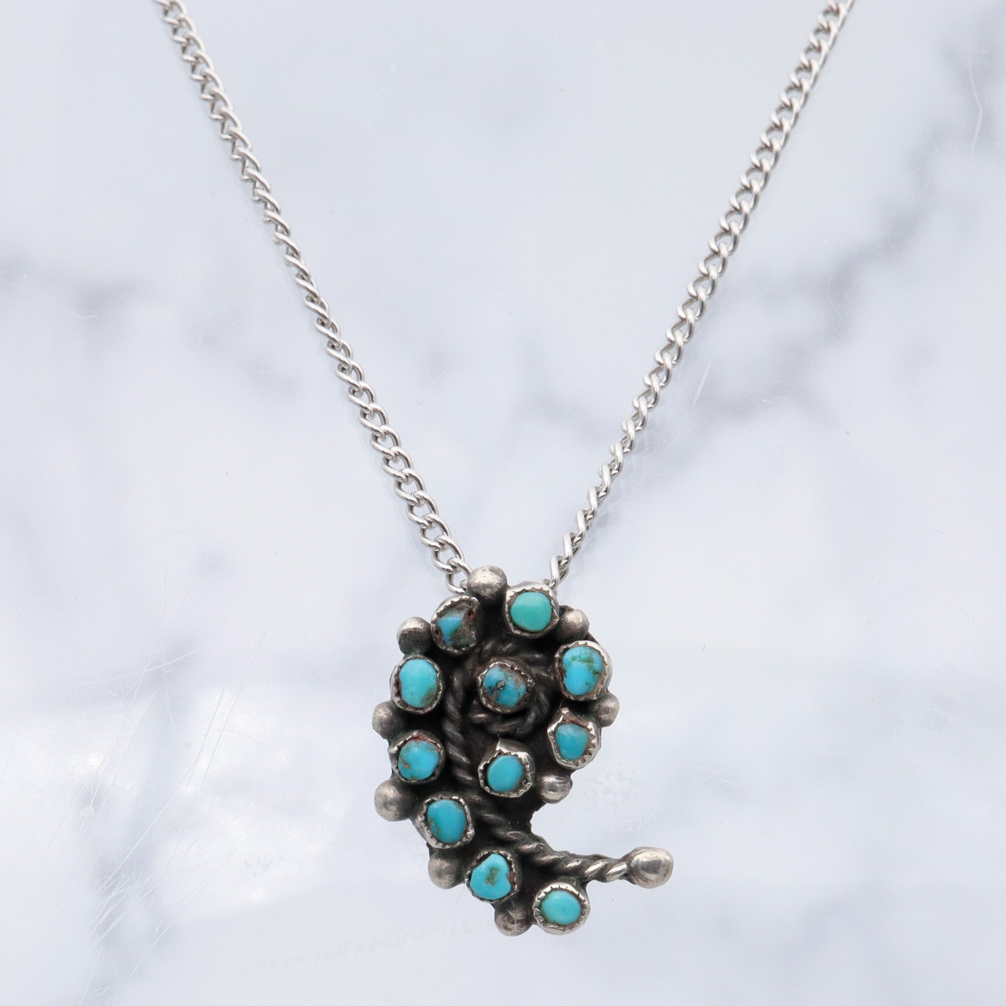 Antique Zuni sterling silver turquoise petit point paisley pendant