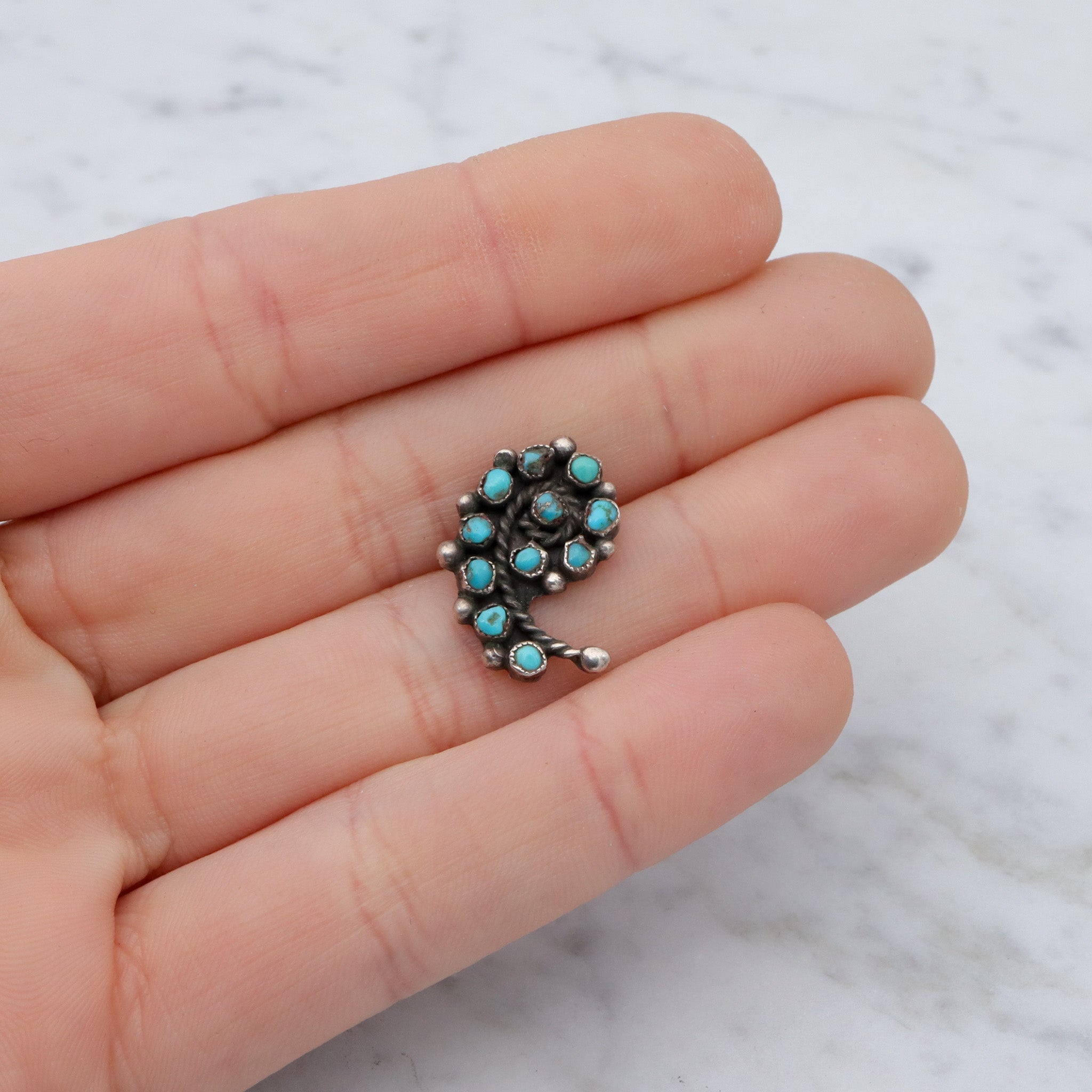 Antique Zuni sterling silver turquoise petit point paisley pendant