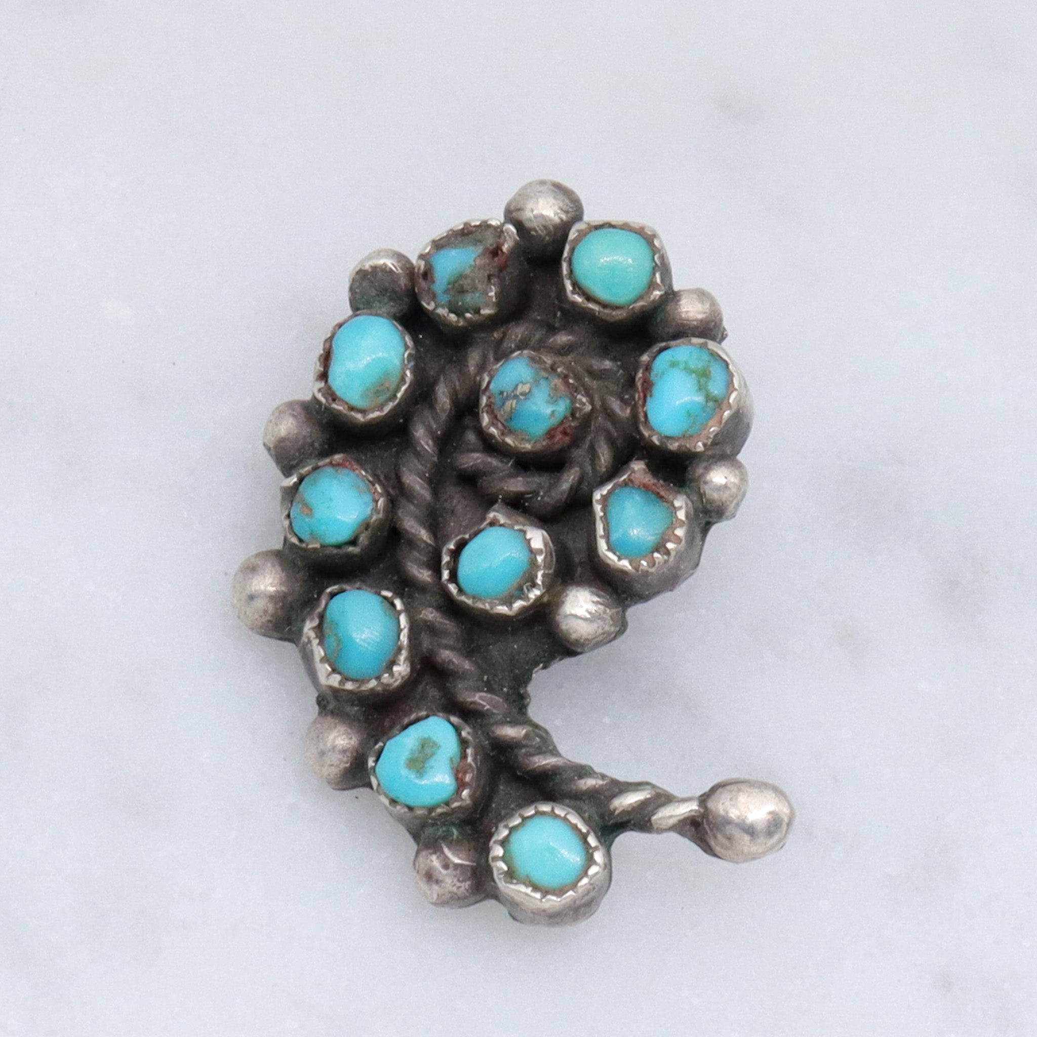 Antique Zuni sterling silver turquoise petit point paisley pendant