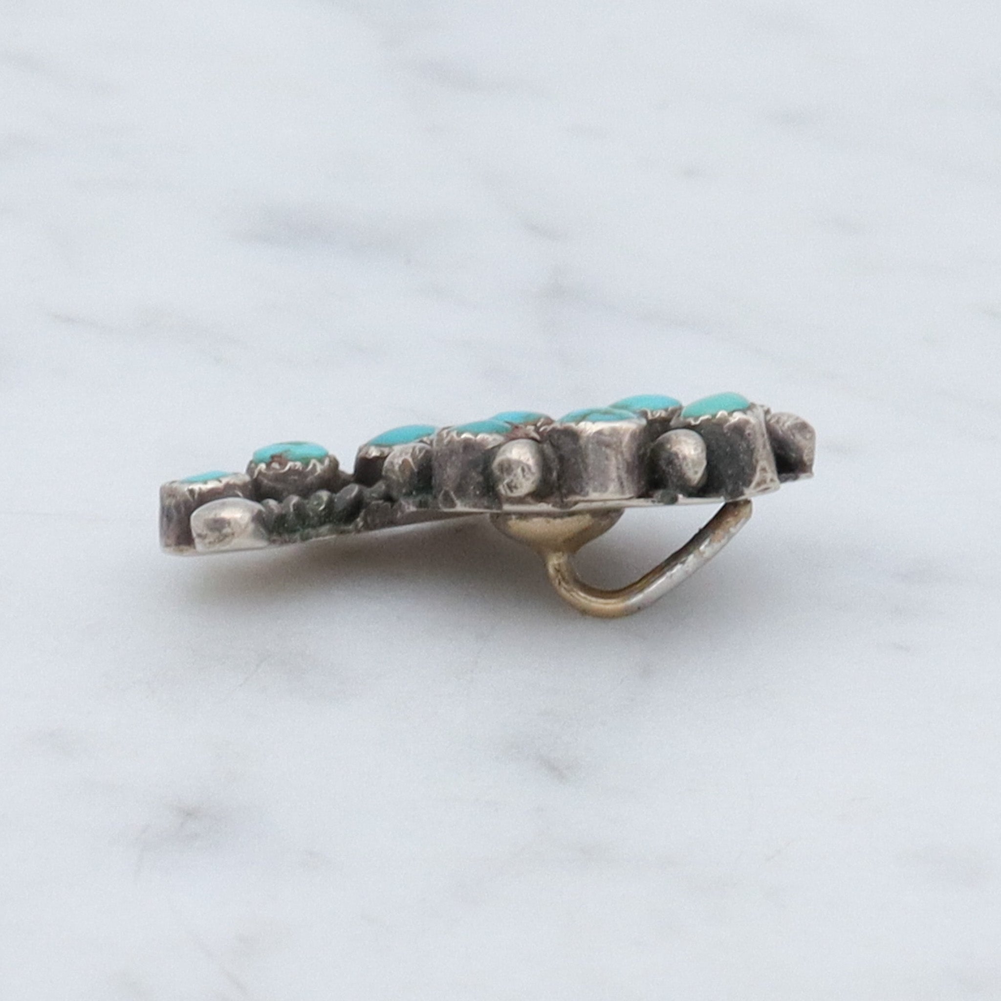 Antique Zuni sterling silver turquoise petit point paisley pendant