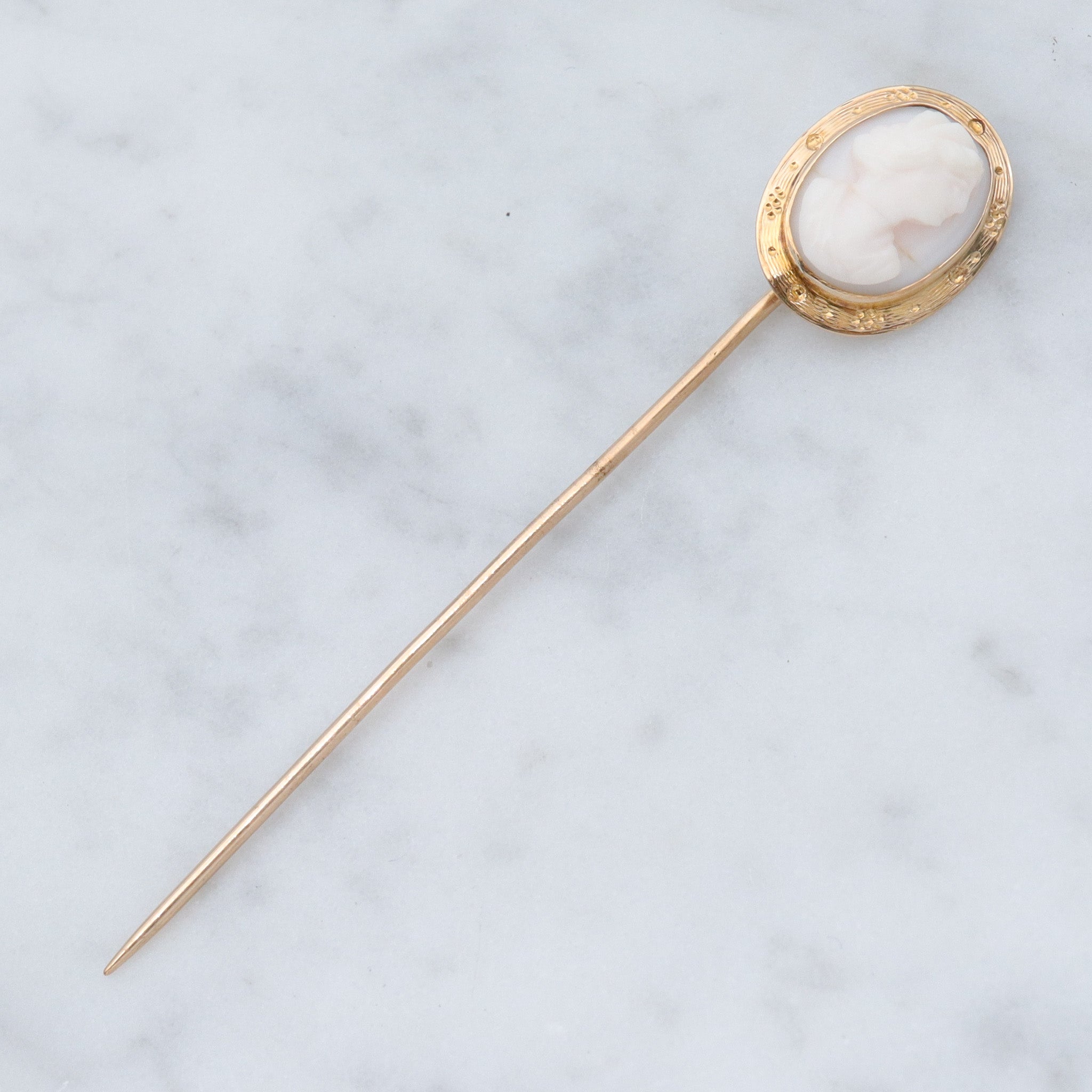 Antique Victorian 10k gold & shell cameo stick pin