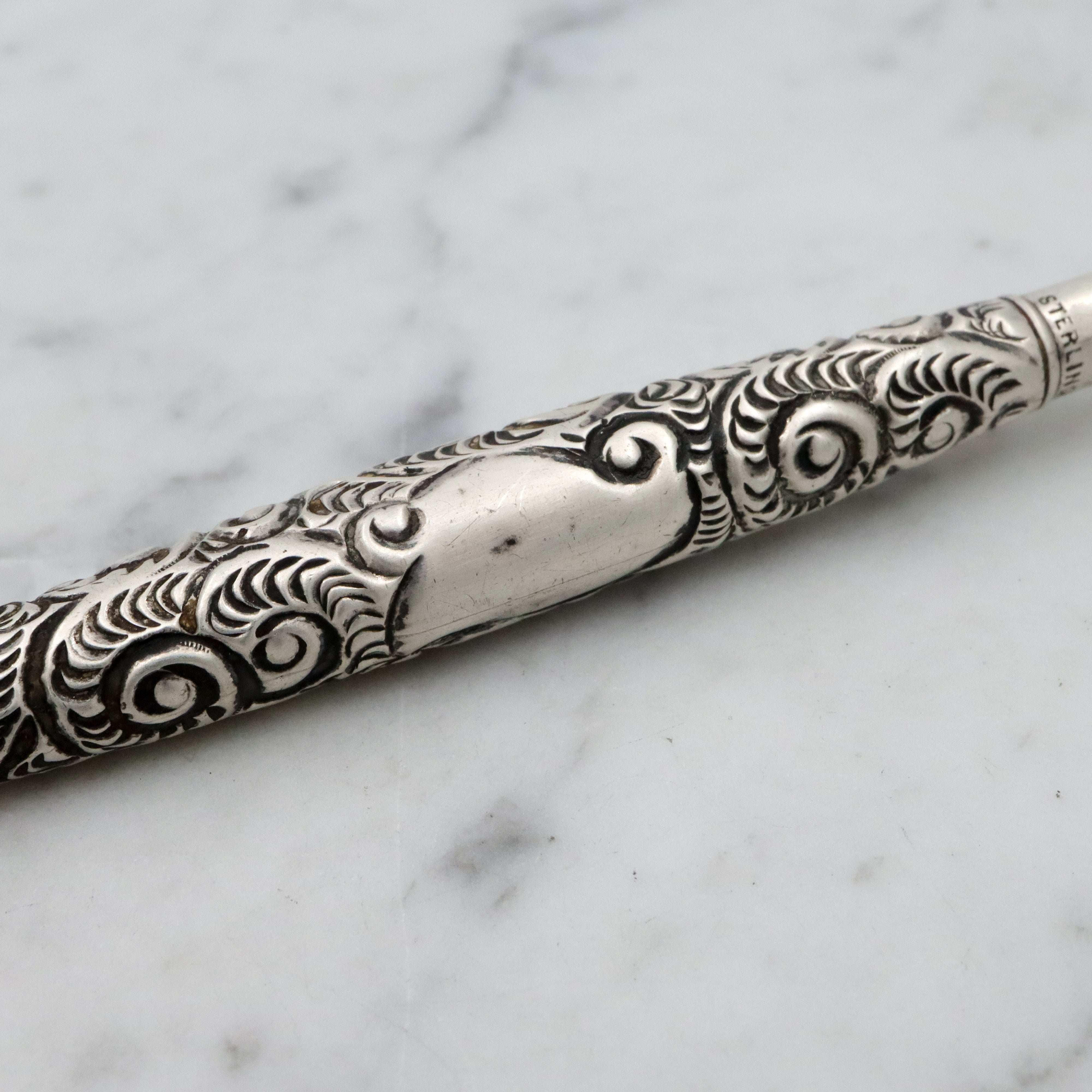 Group of two antique Victorian sterling repousse calligraphy dip pens