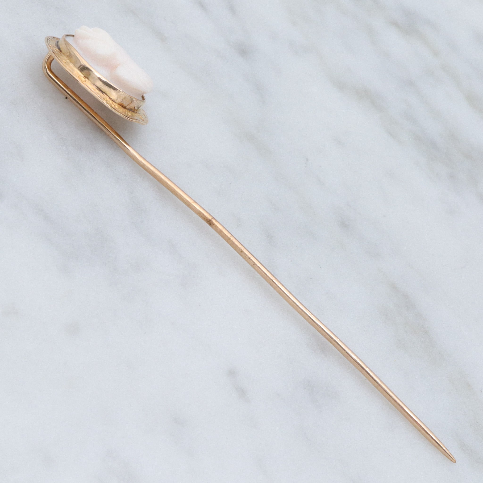 Antique Victorian 10k gold & shell cameo stick pin