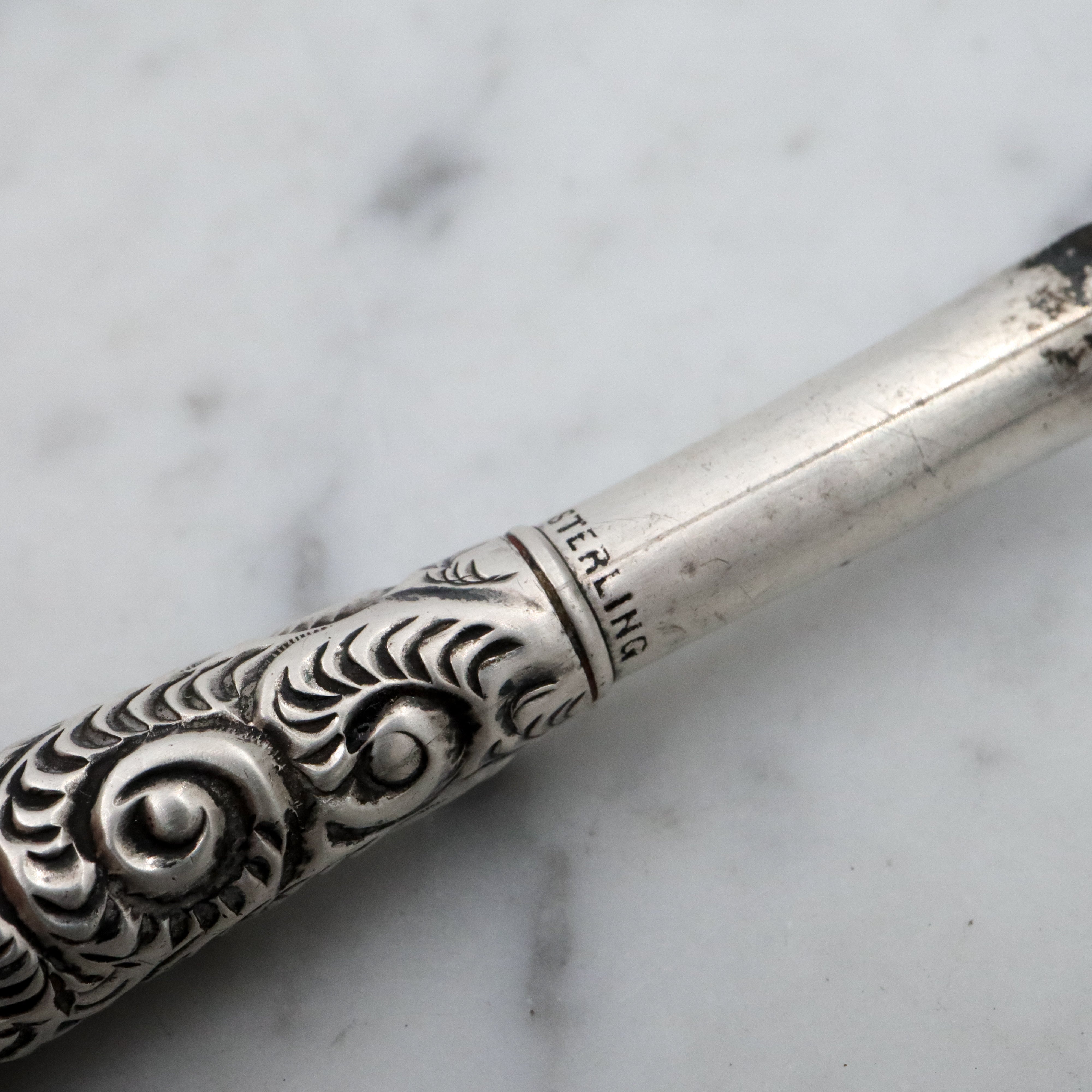 Group of two antique Victorian sterling repousse calligraphy dip pens
