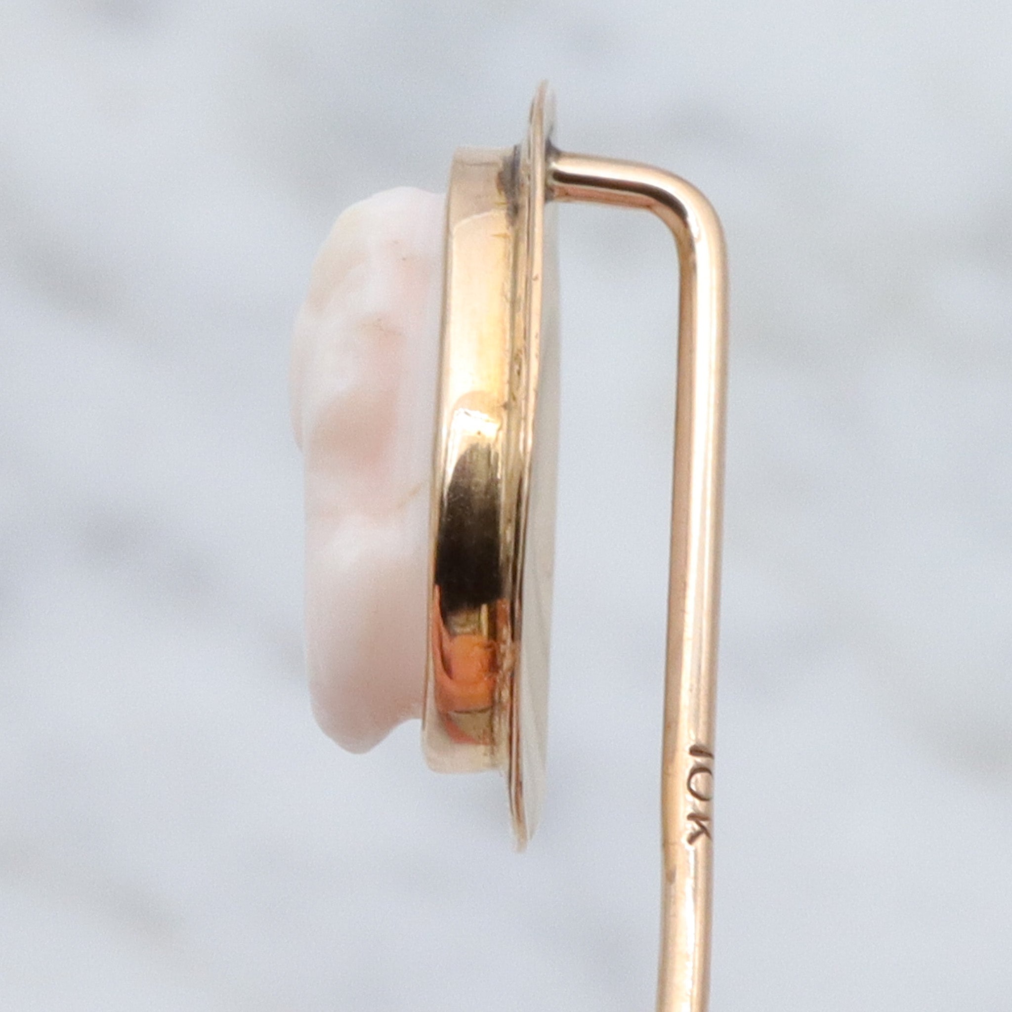 Antique Victorian 10k gold & shell cameo stick pin