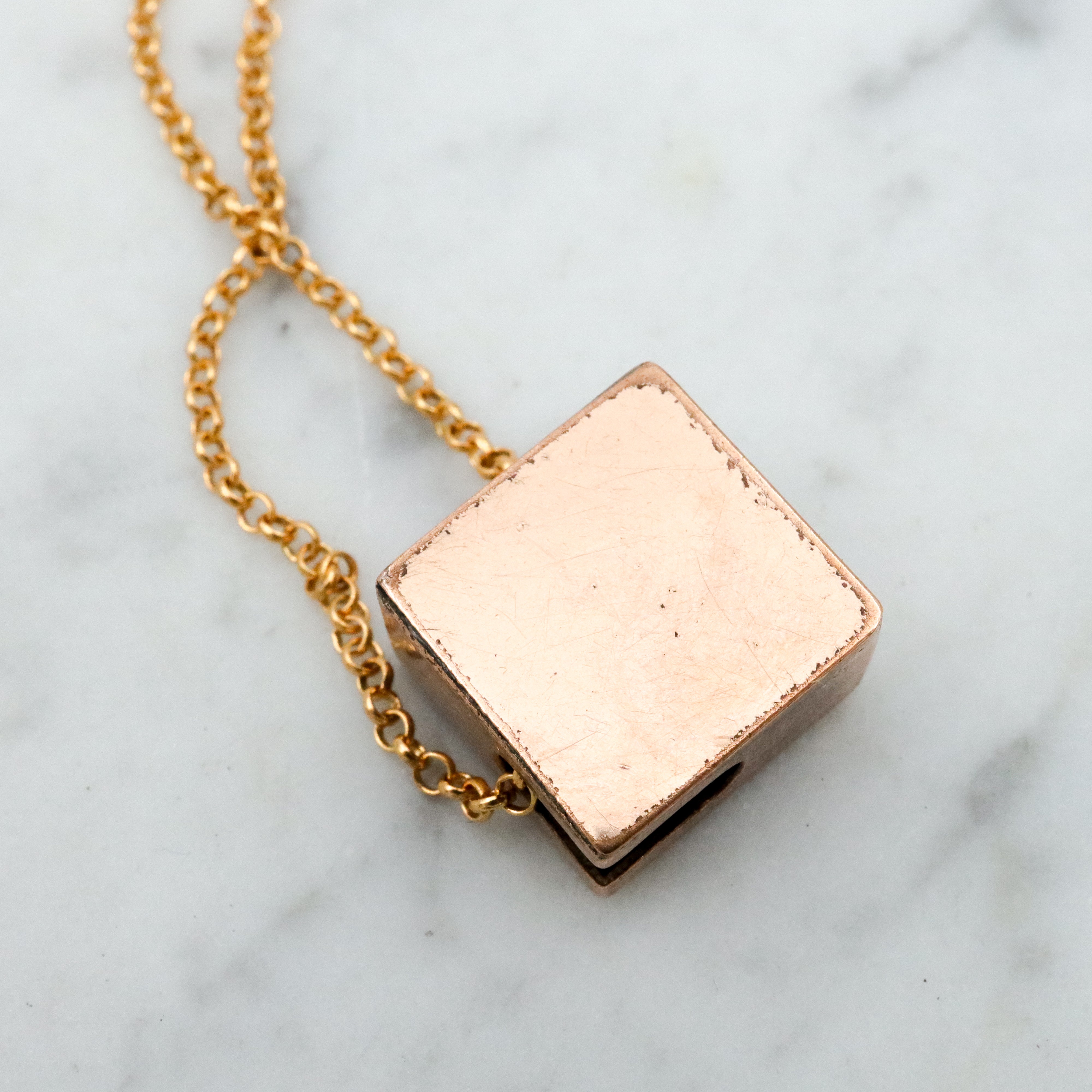 Antique Victorian gold filled green glass horseshoe square slide charm necklace