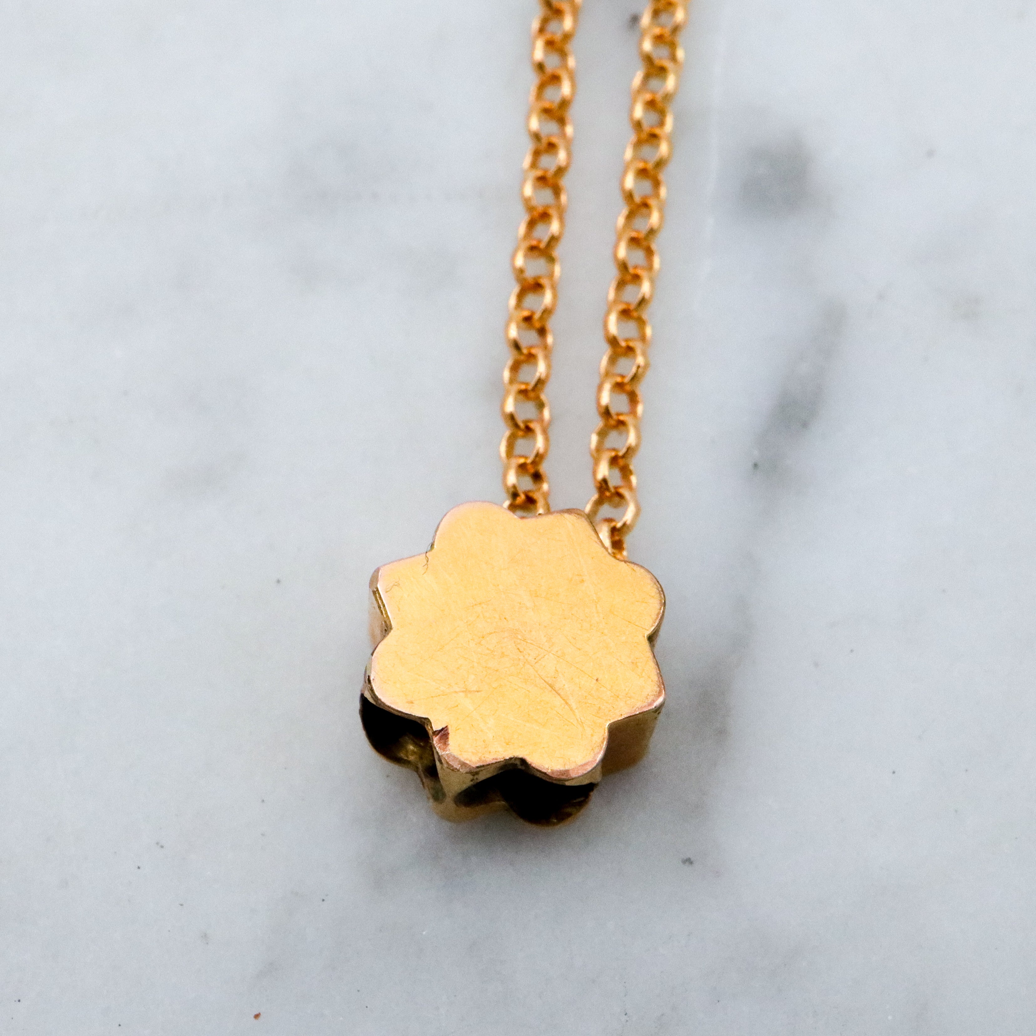 Antique Victorian 9k gold floral engraved slide charm necklace