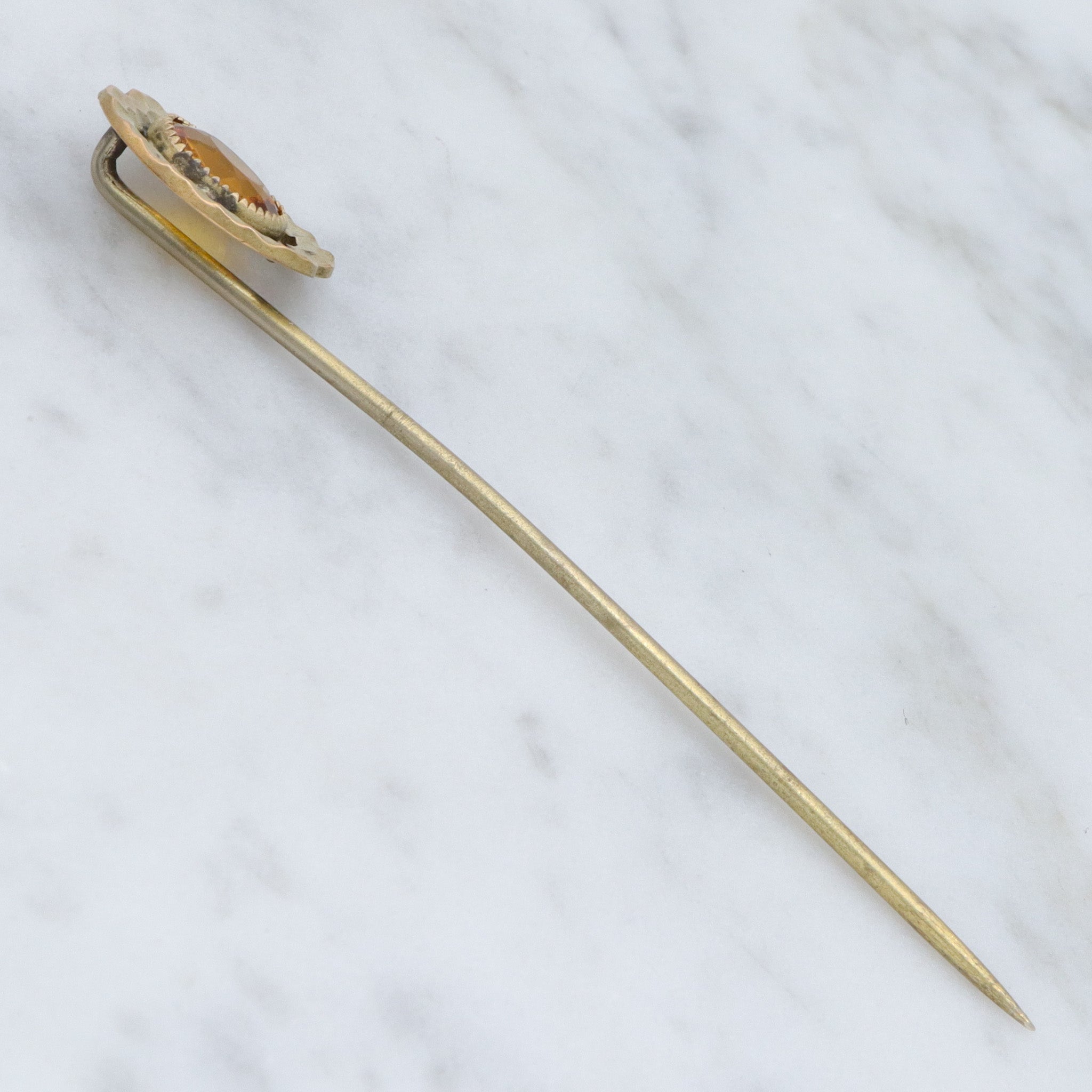 Antique Victorian gilt metal faux citrine hammered stick pin