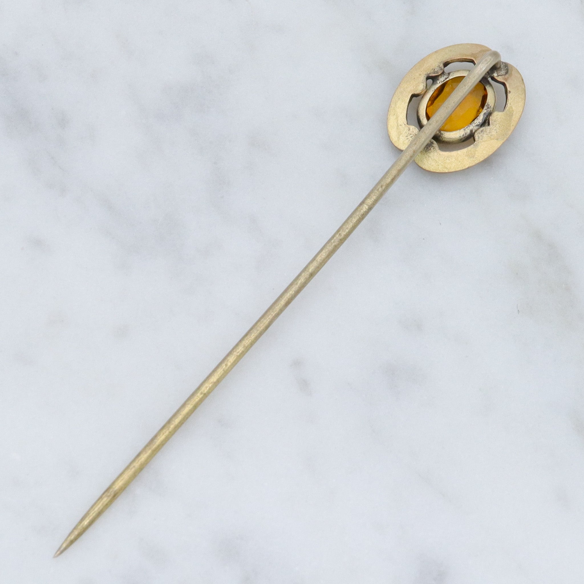 Antique Victorian gilt metal faux citrine hammered stick pin