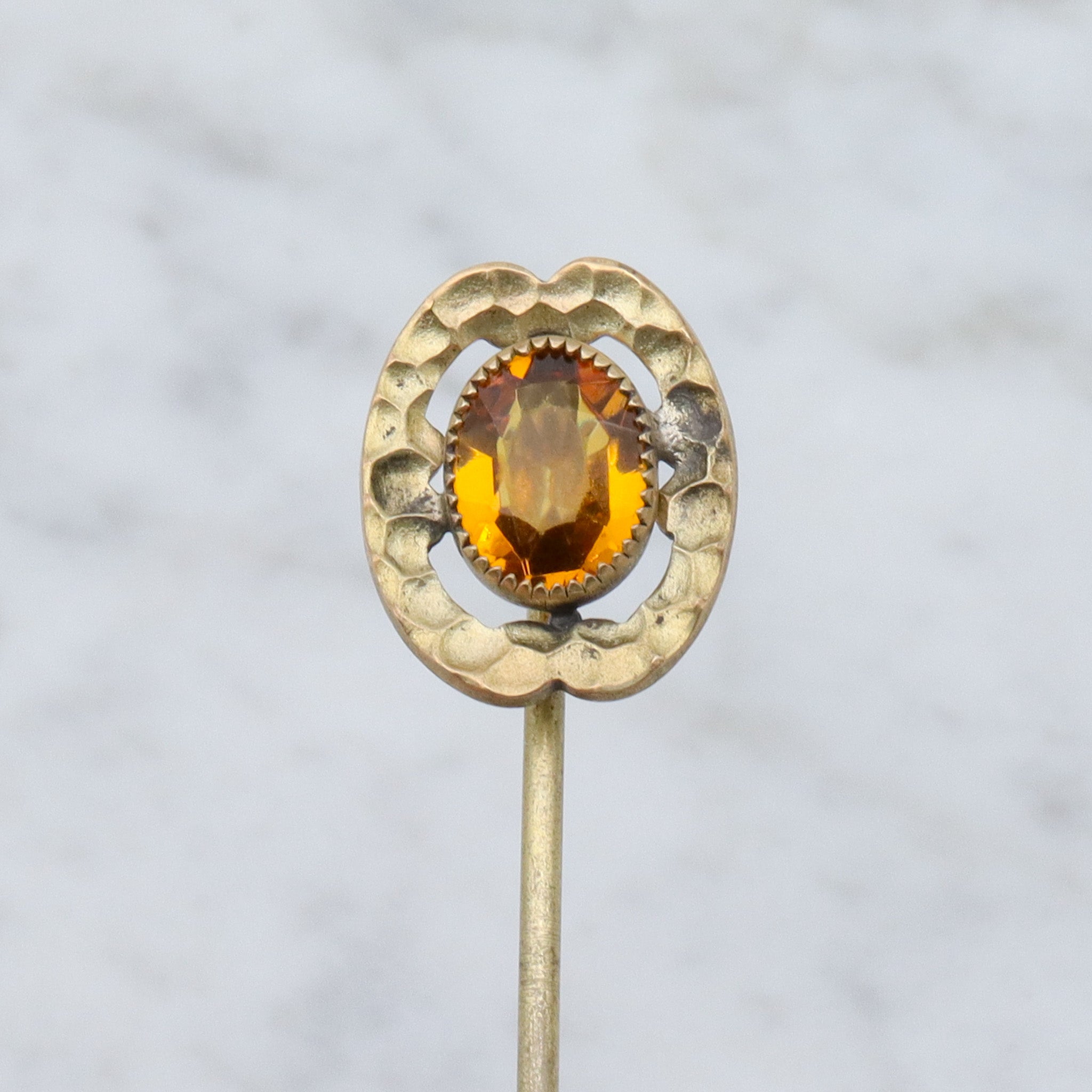 Antique Victorian gilt metal faux citrine hammered stick pin