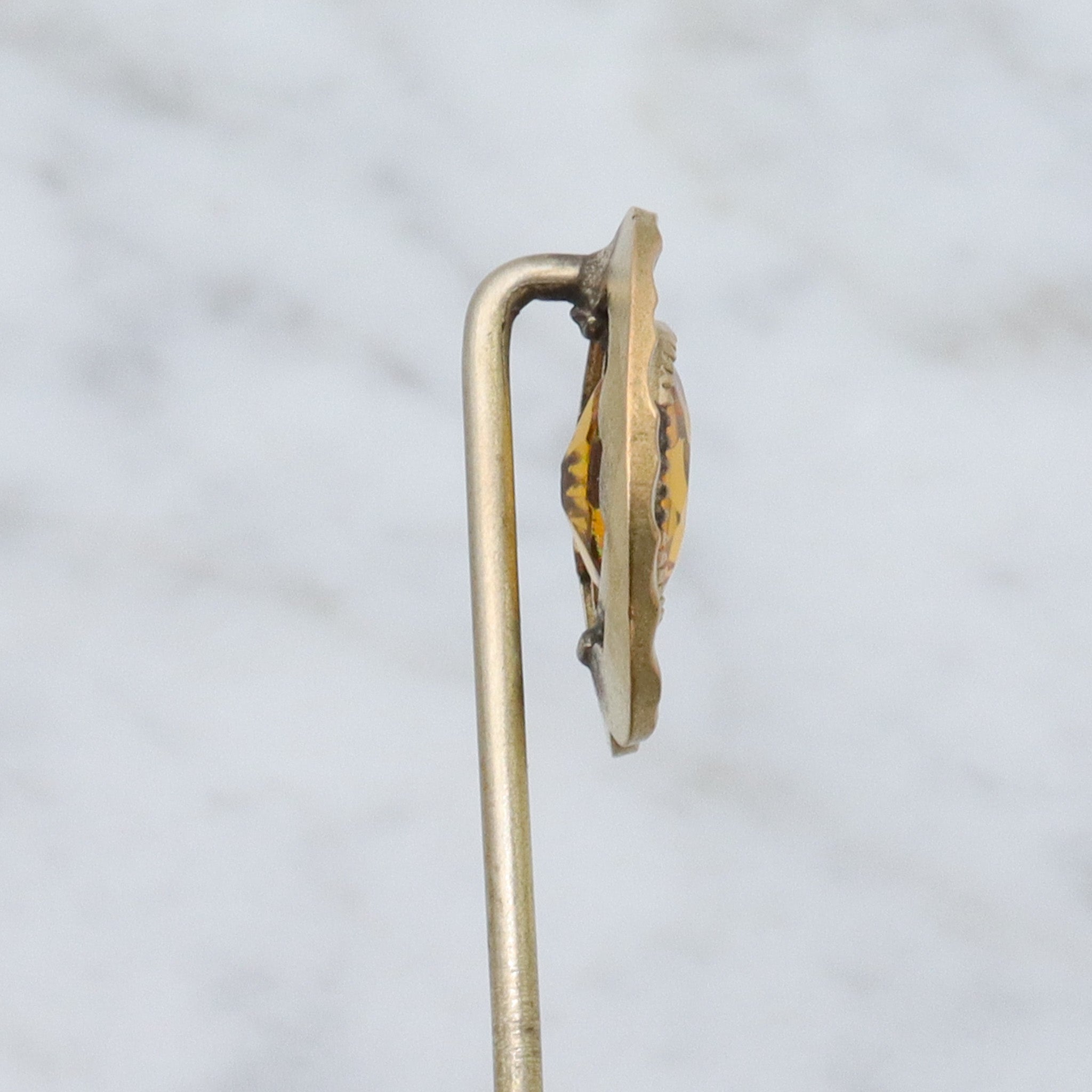 Antique Victorian gilt metal faux citrine hammered stick pin