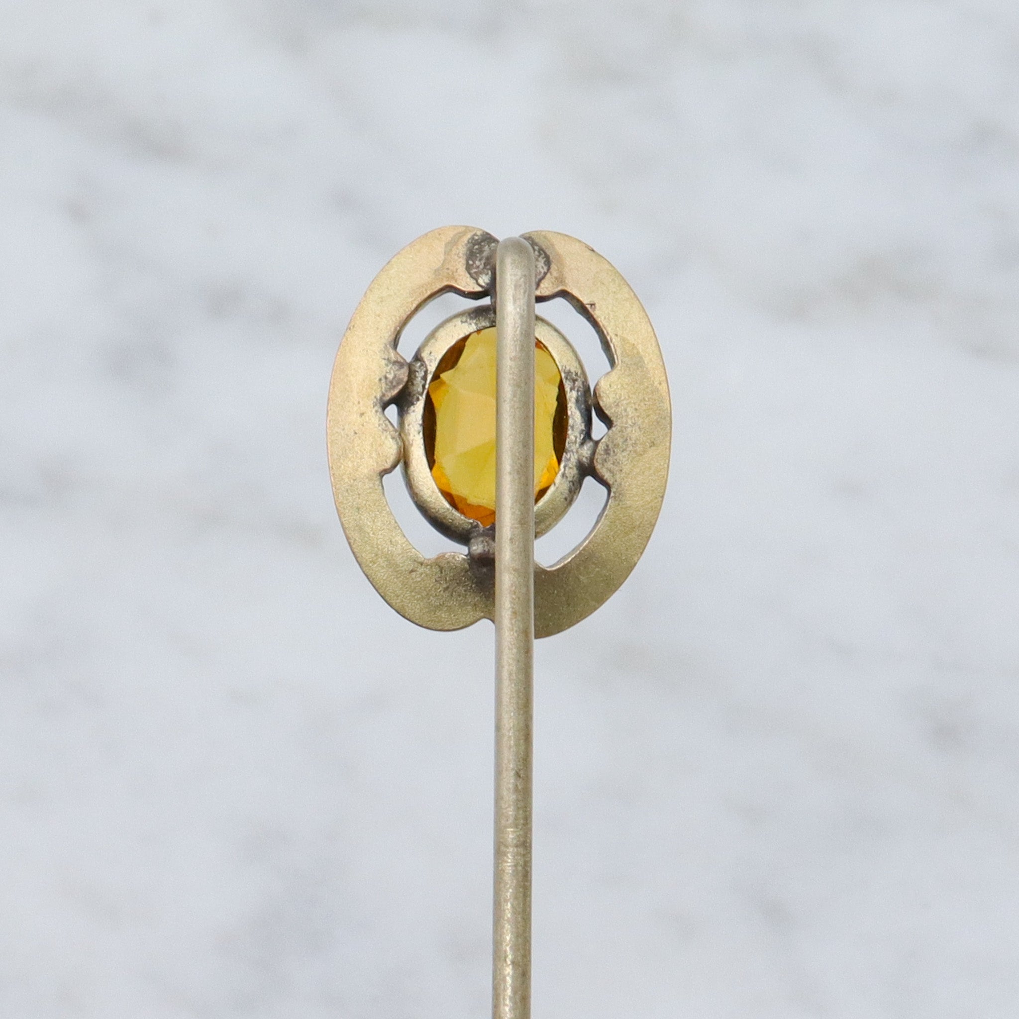 Antique Victorian gilt metal faux citrine hammered stick pin