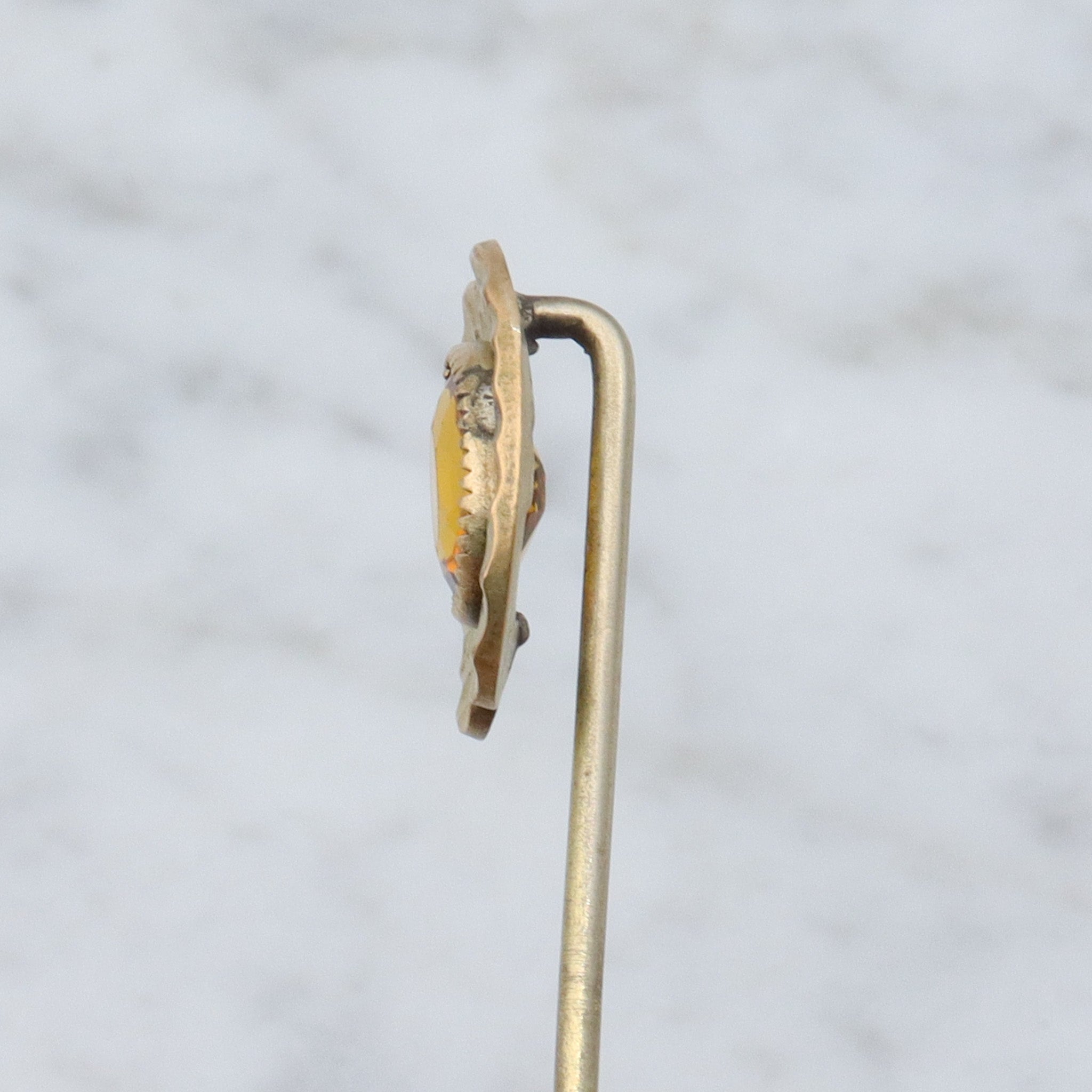 Antique Victorian gilt metal faux citrine hammered stick pin