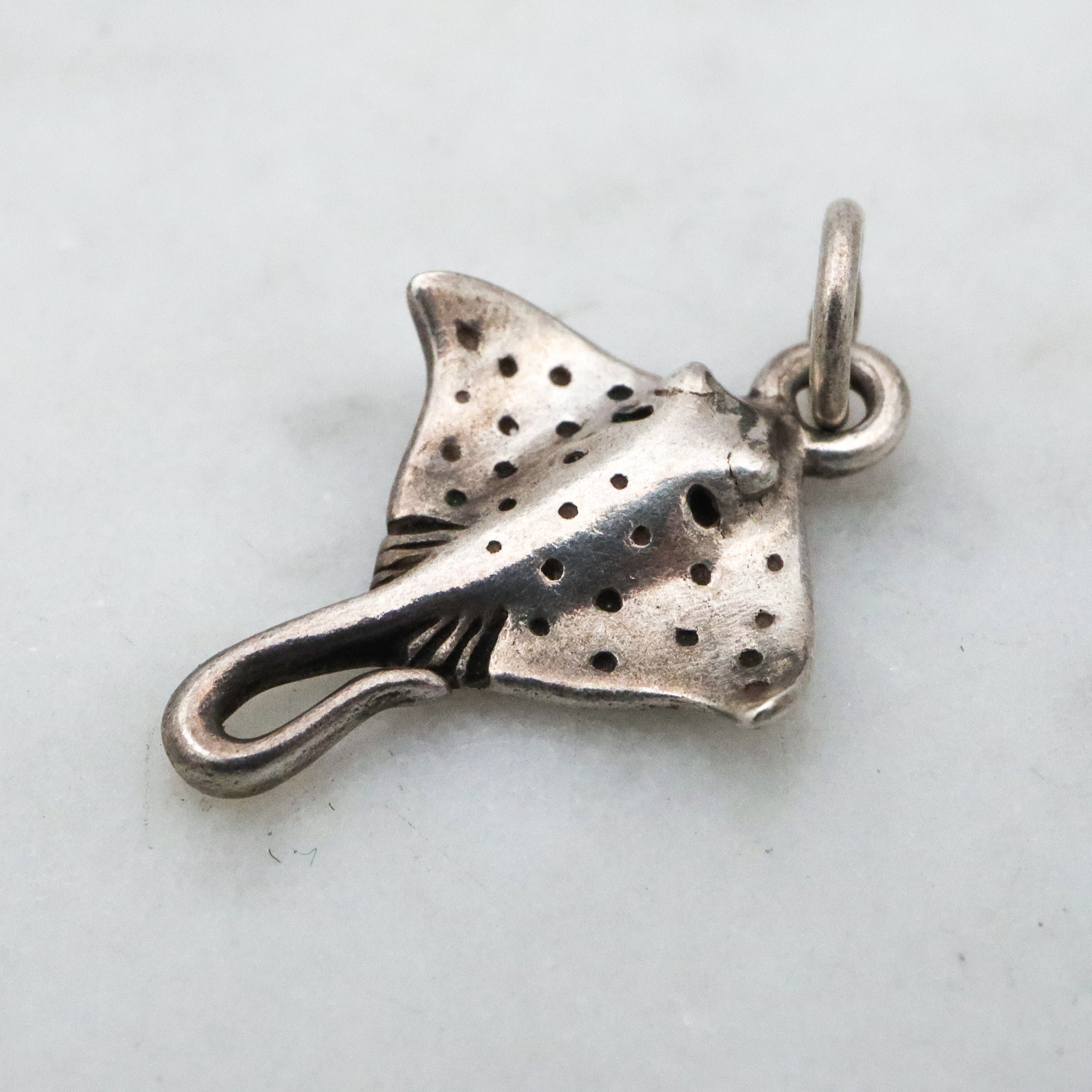 Vintage realistic sterling spotted stingray charm pendant