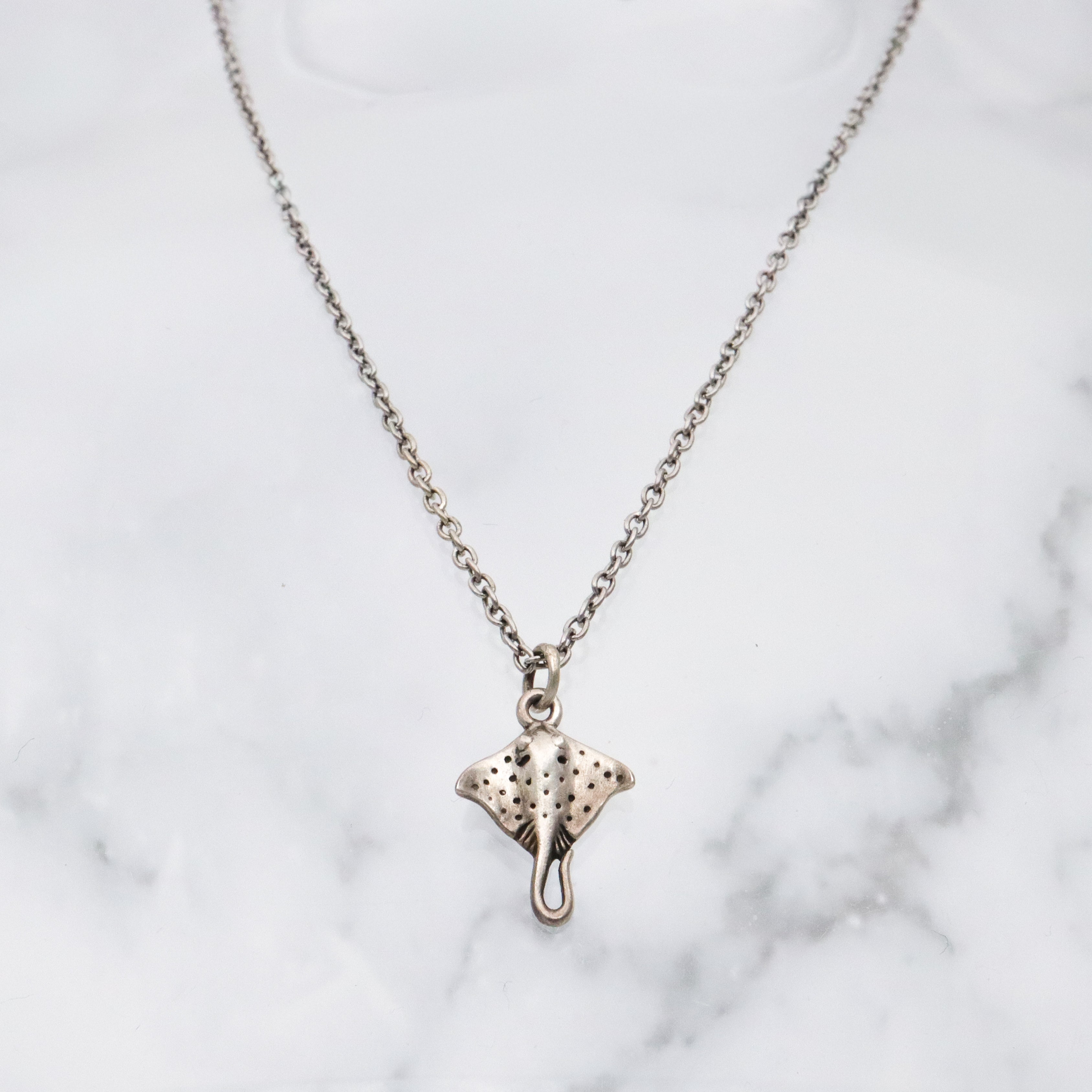 Vintage realistic sterling spotted stingray charm pendant