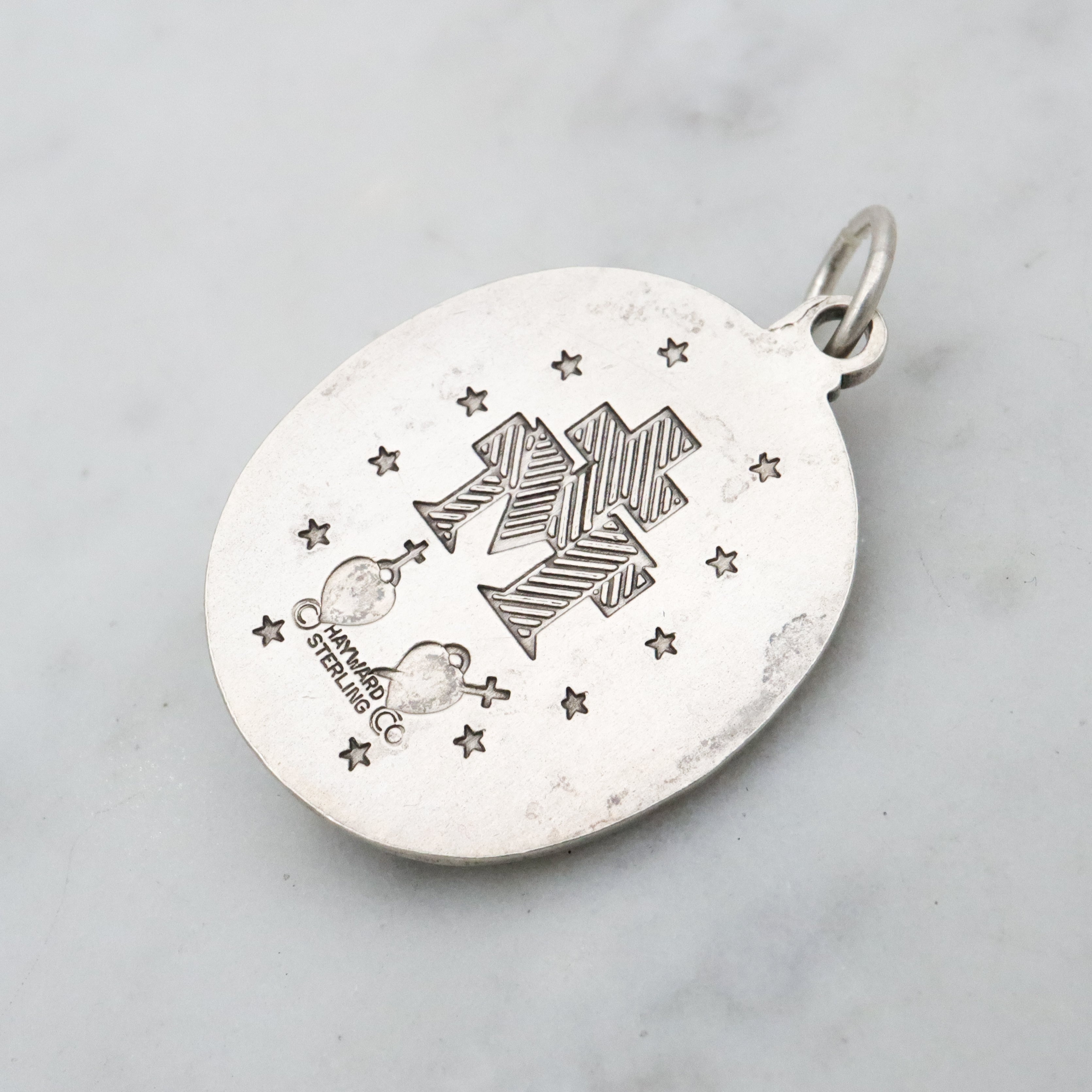 Vintage Hayward sterling Miraculous Medal pop out pendant