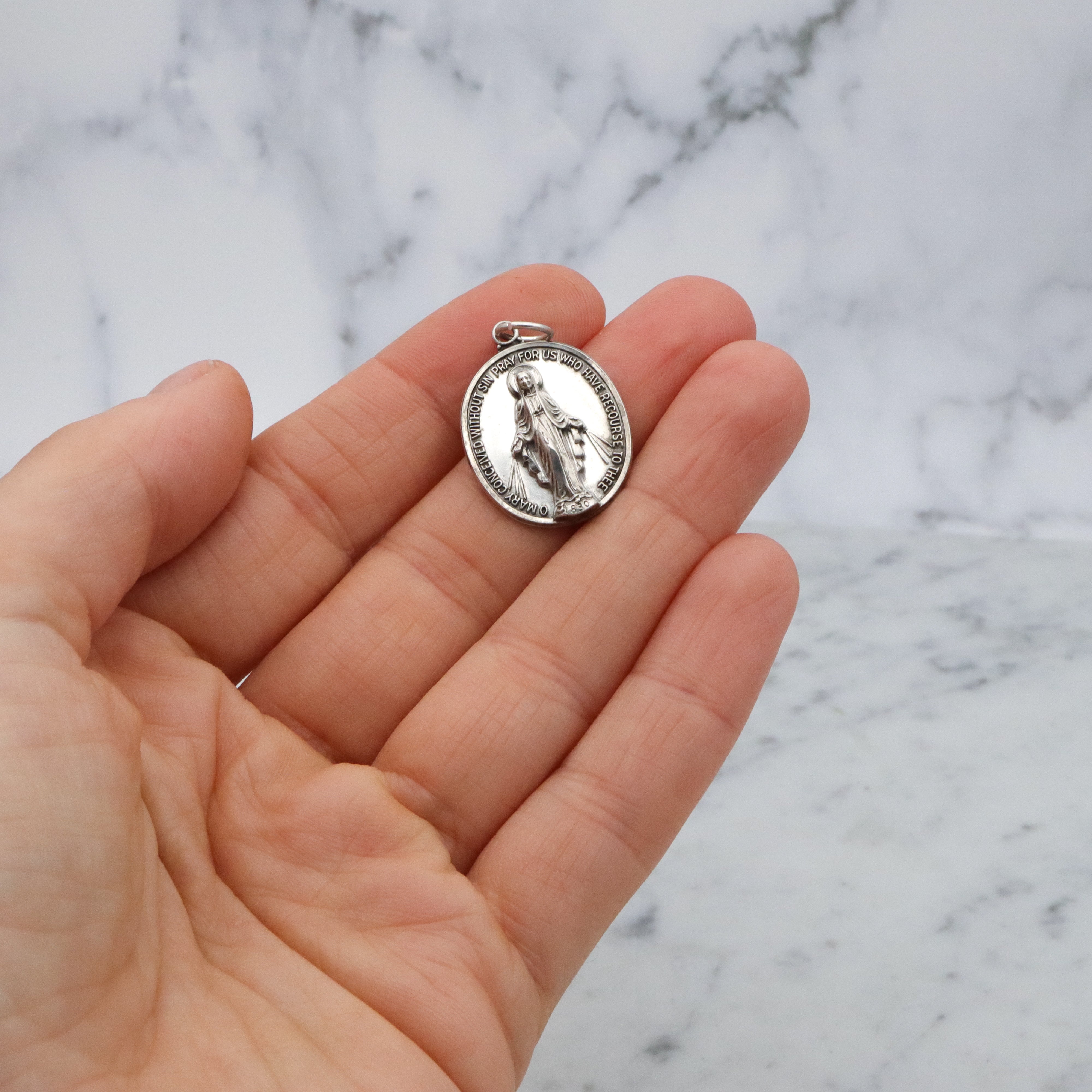 Vintage Hayward sterling Miraculous Medal pop out pendant