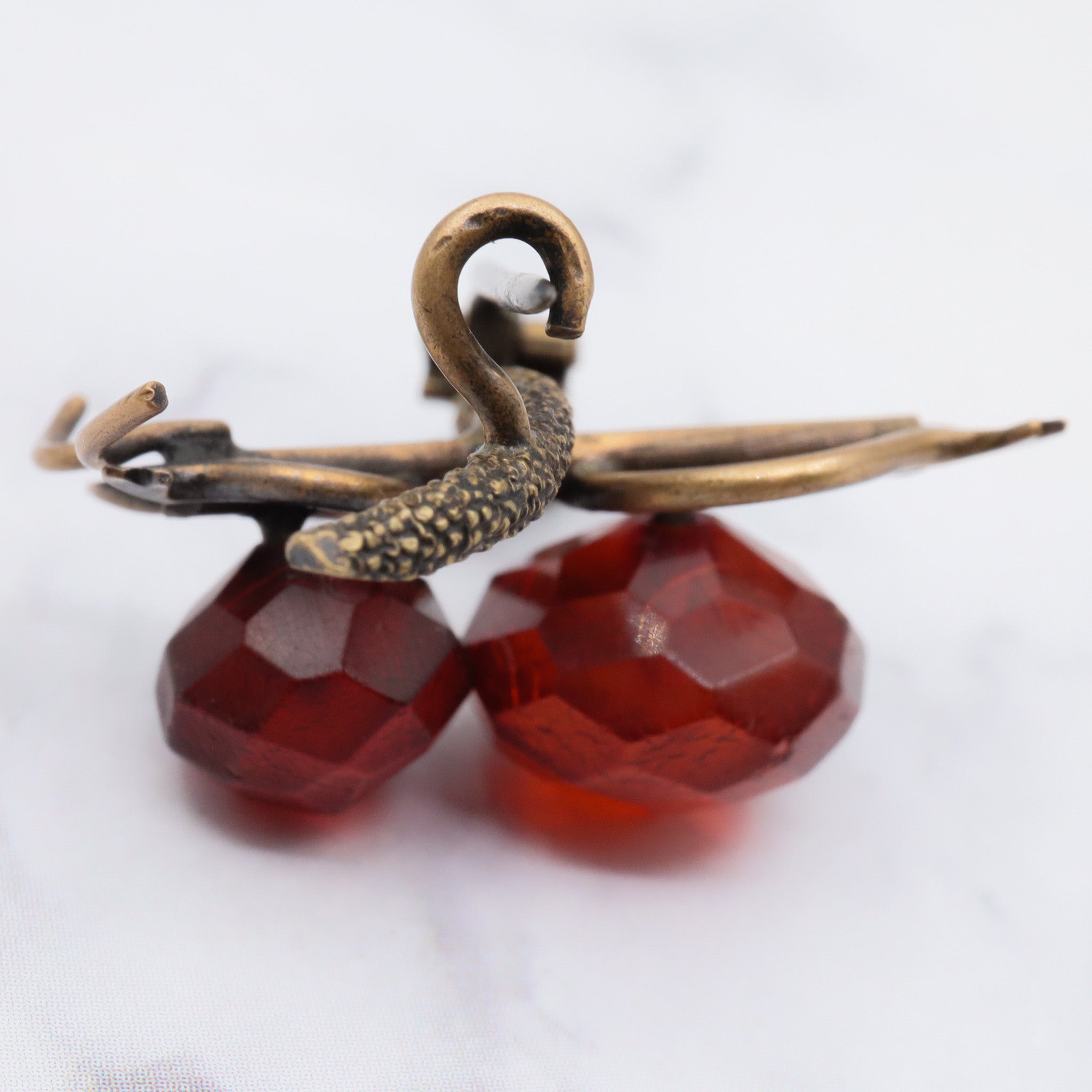 Antique brass and faceted amber large insect brooch