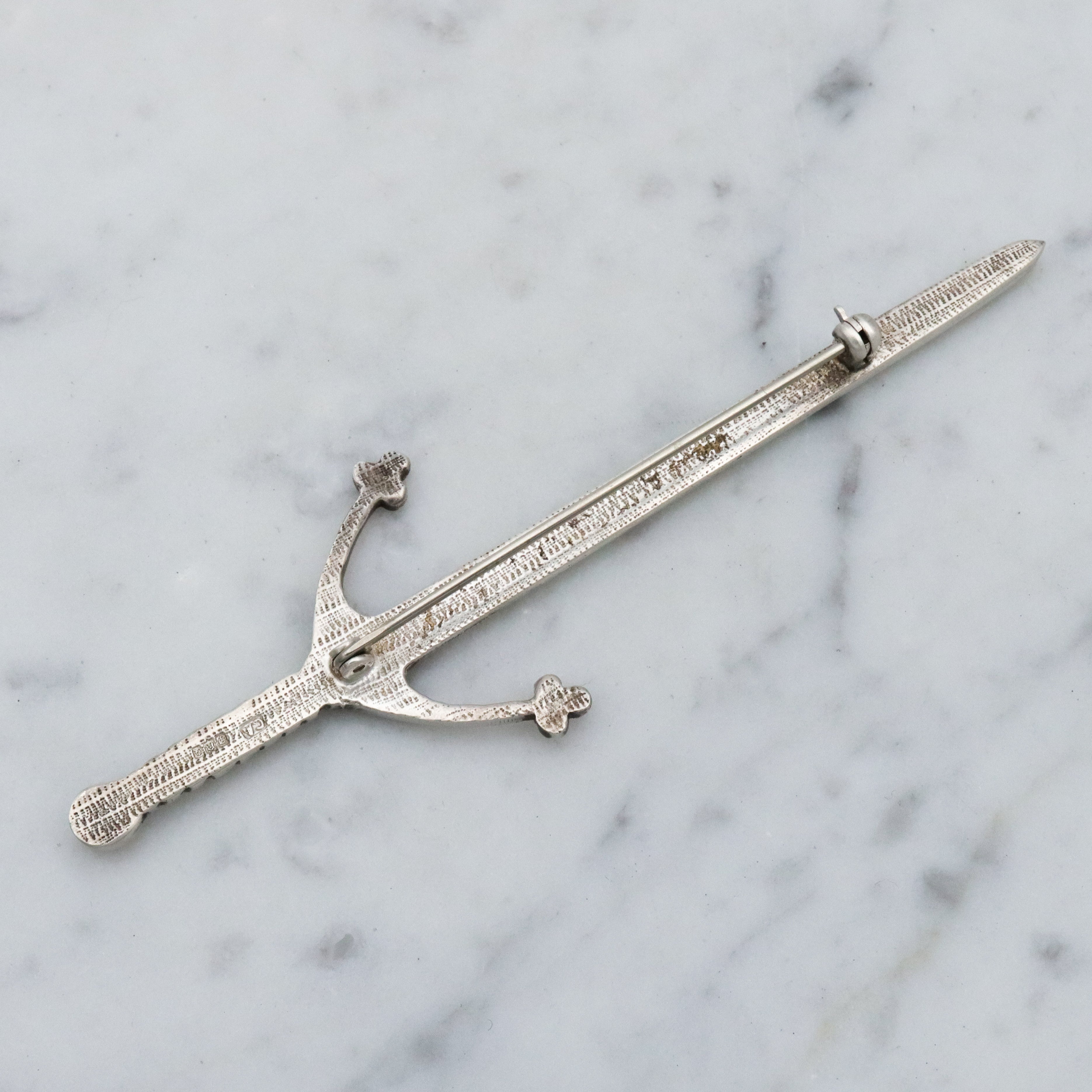Large vintage sterling Celtic Claymore sword kilt pin