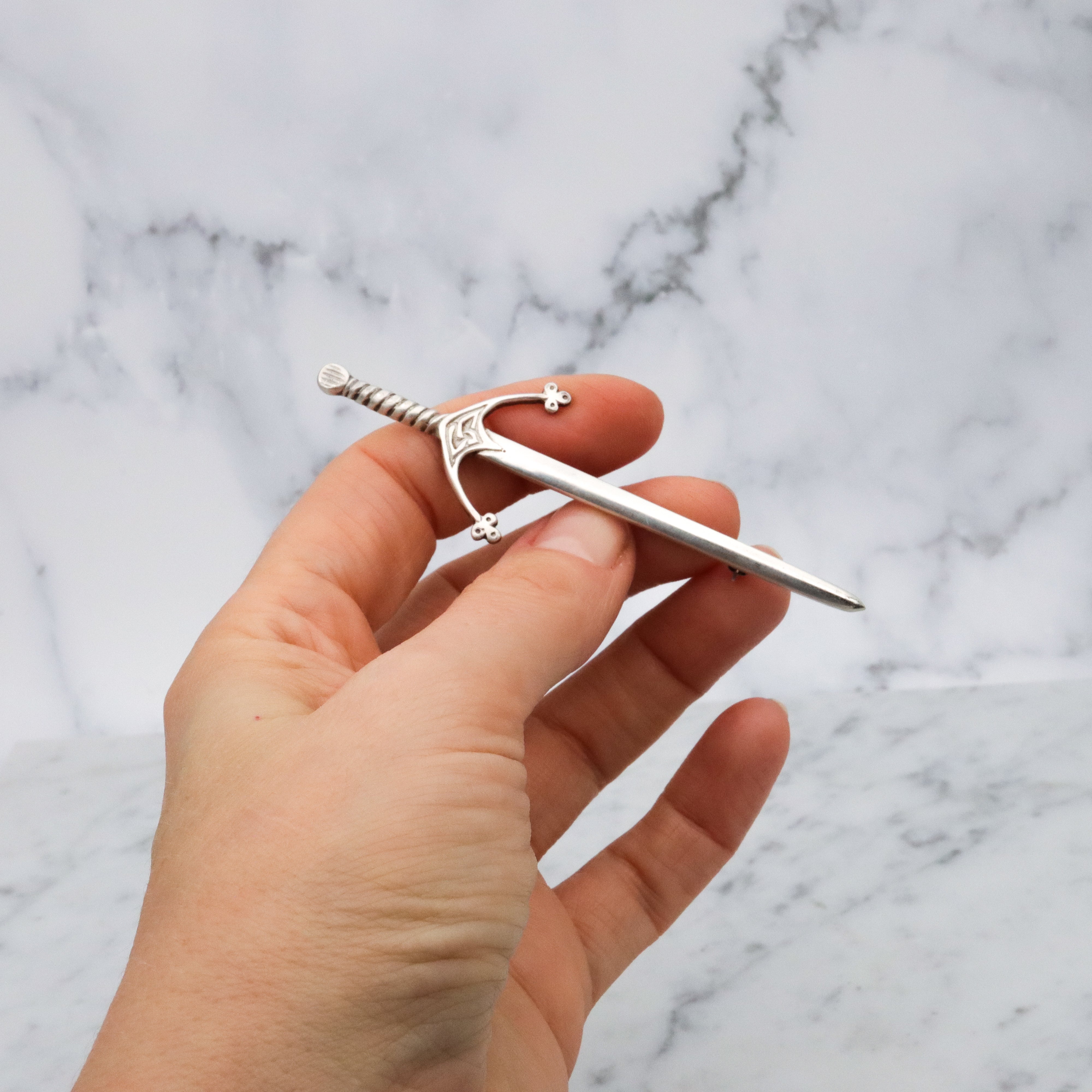 Large vintage sterling Celtic Claymore sword kilt pin