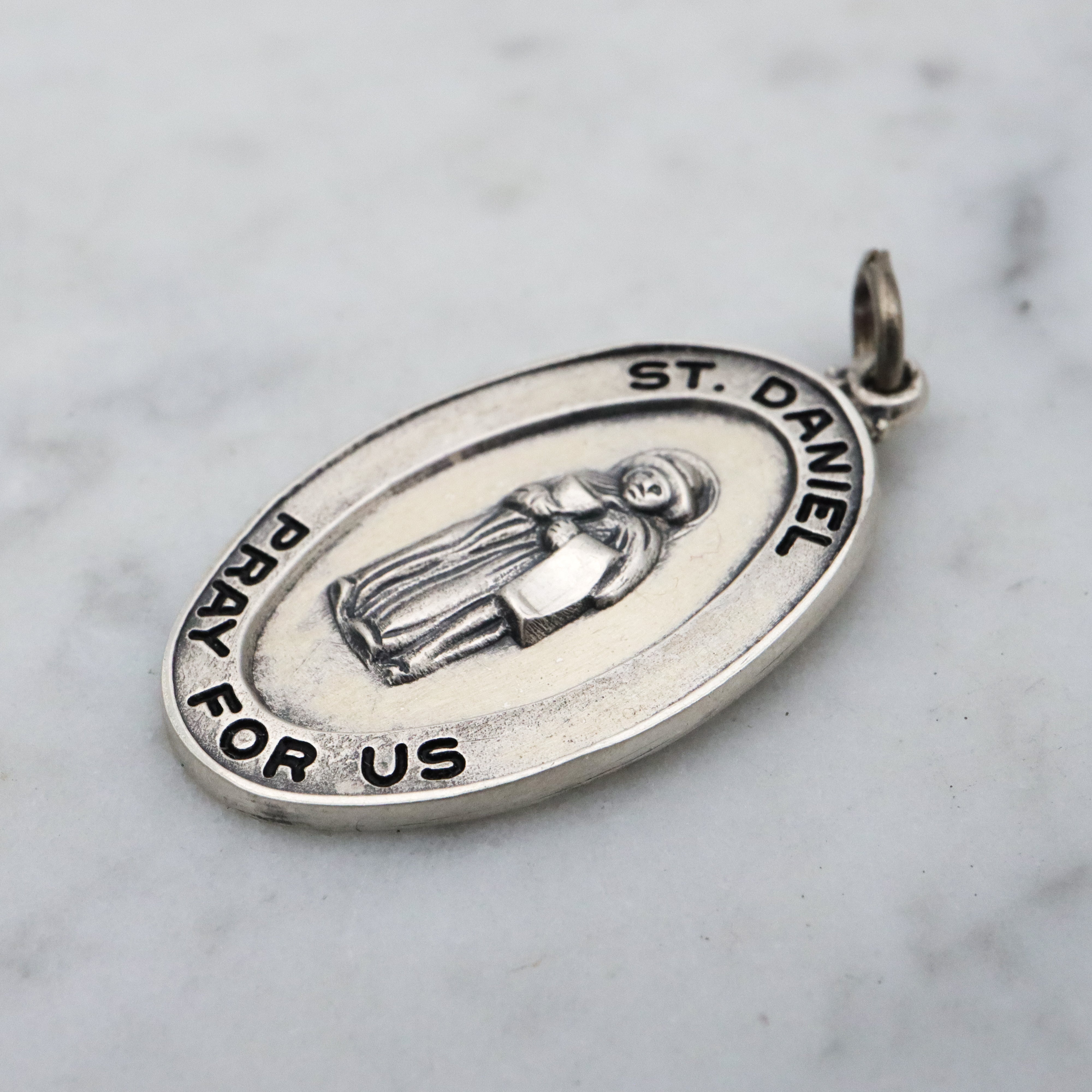 Vintage Creed sterling Saint Daniel medal pendant