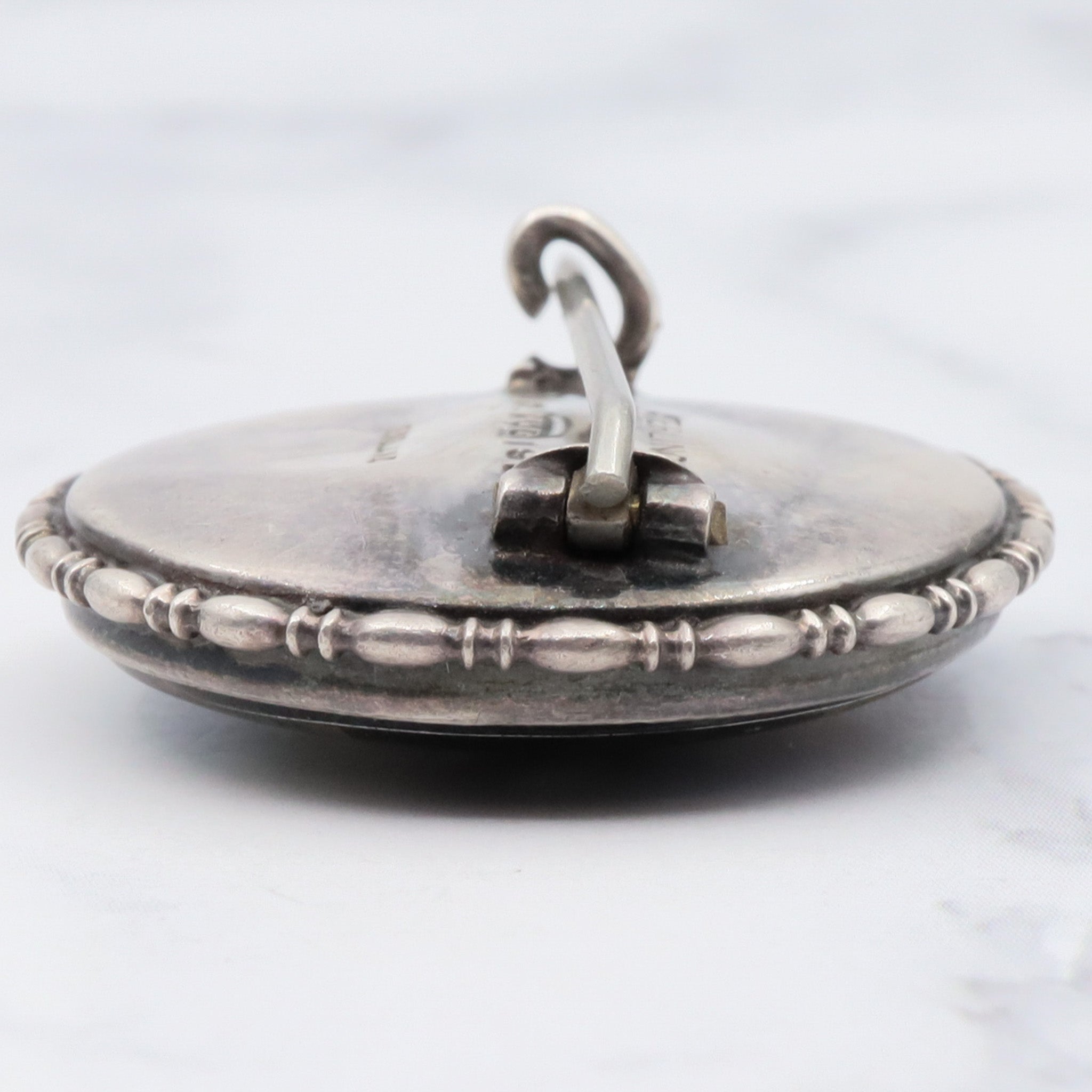 Rare 1924 English sterling silver reverse hand painted girl by river on morpho butterfly wing pin/ brooch