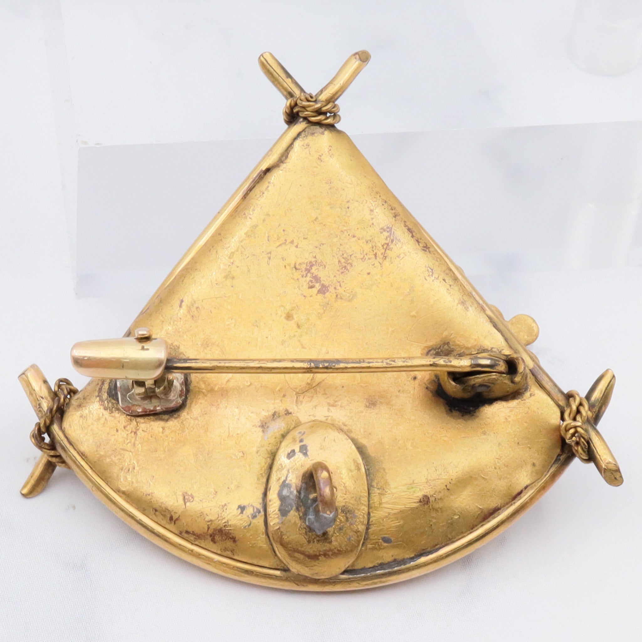 Antique victorian pinch back and enamel flower vase brooch