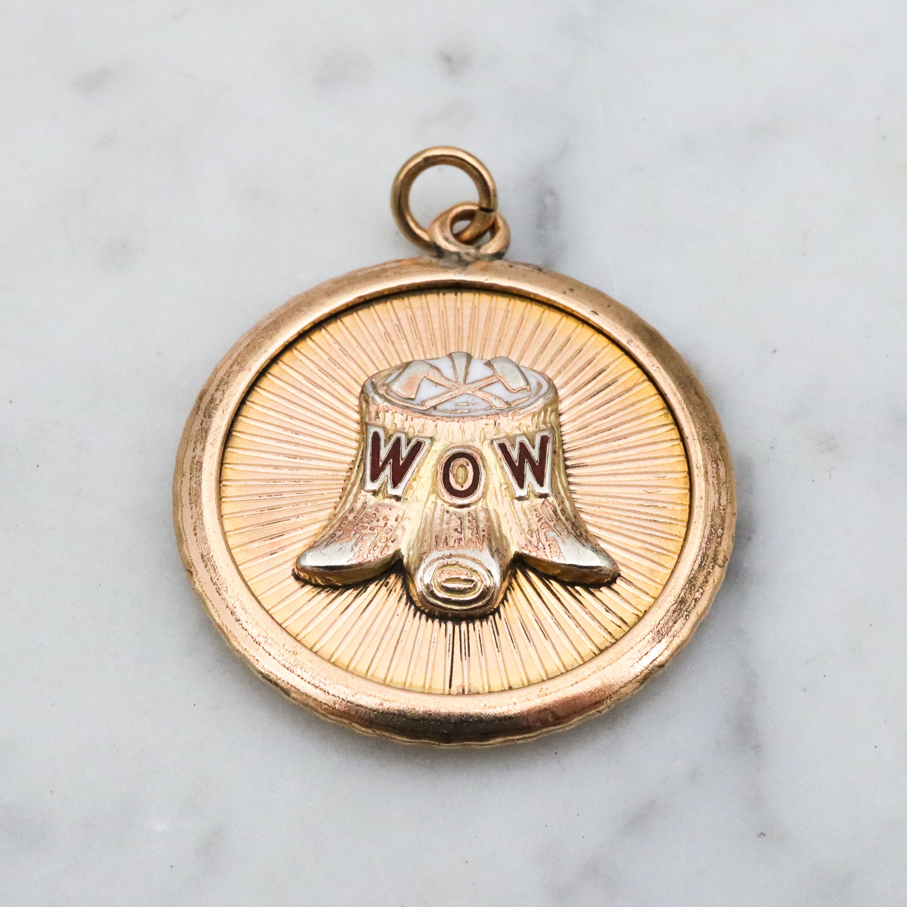 Antique Woodmen of the World - WOW - gold filled medallion pendant