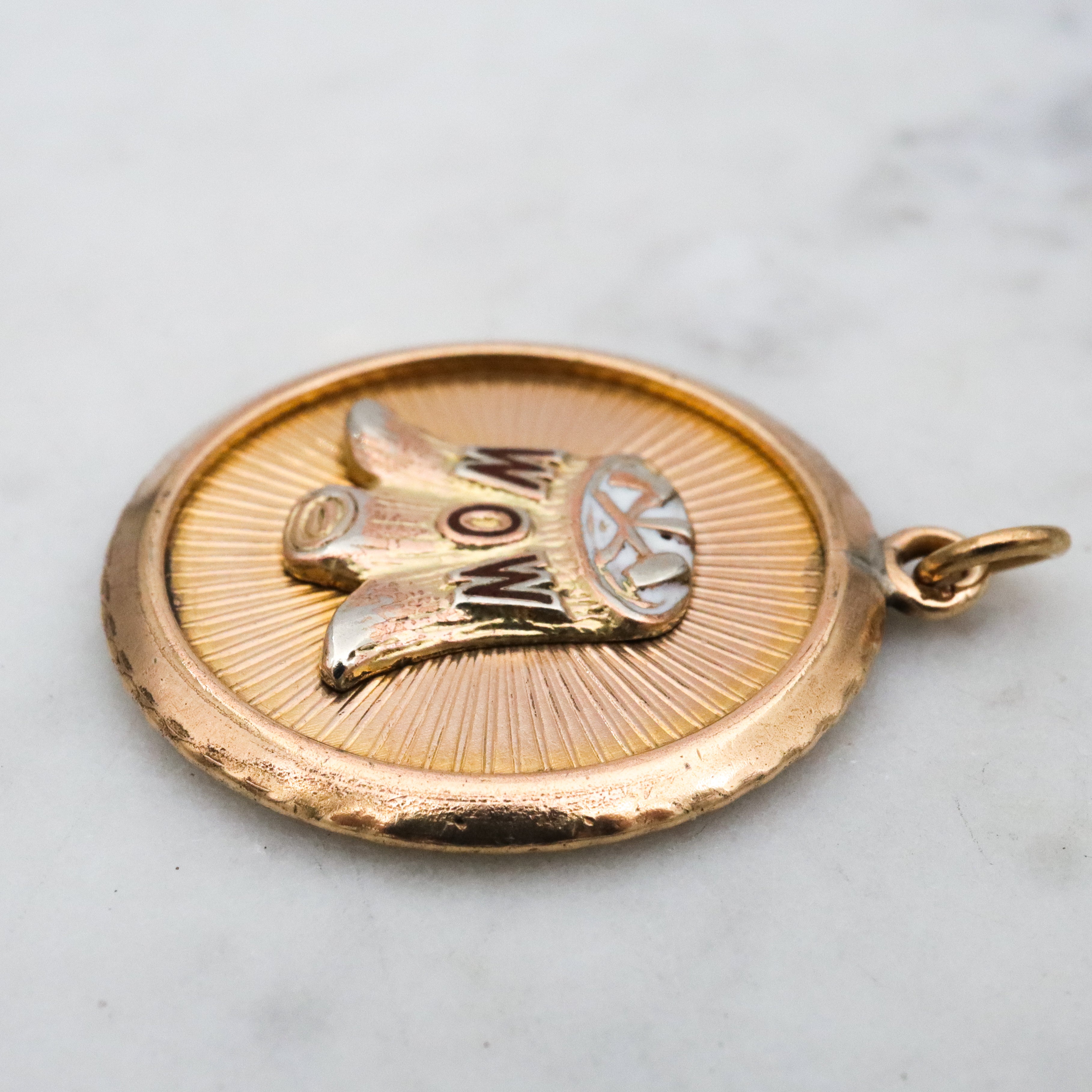 Antique Woodmen of the World - WOW - gold filled medallion pendant