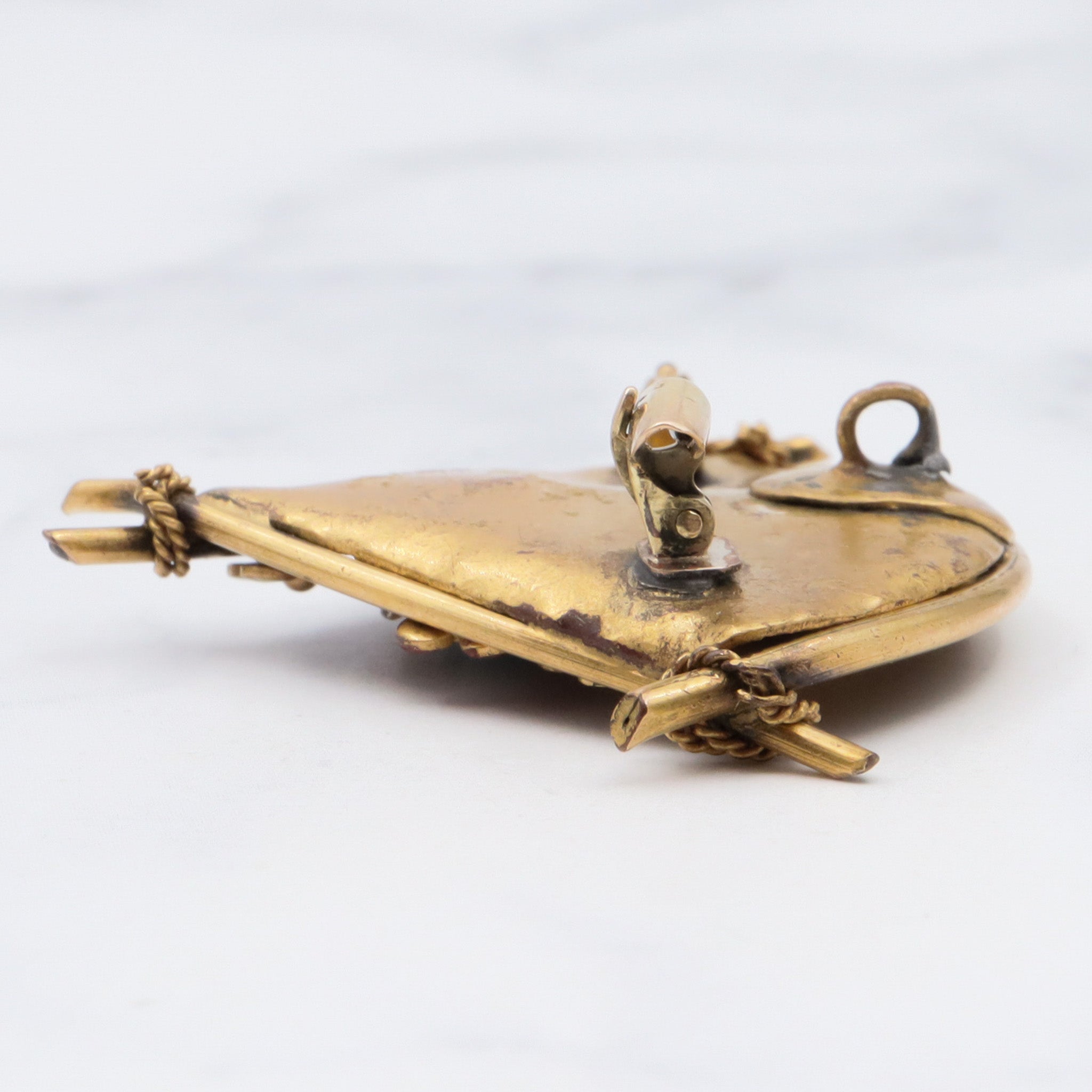 Antique victorian pinch back and enamel flower vase brooch