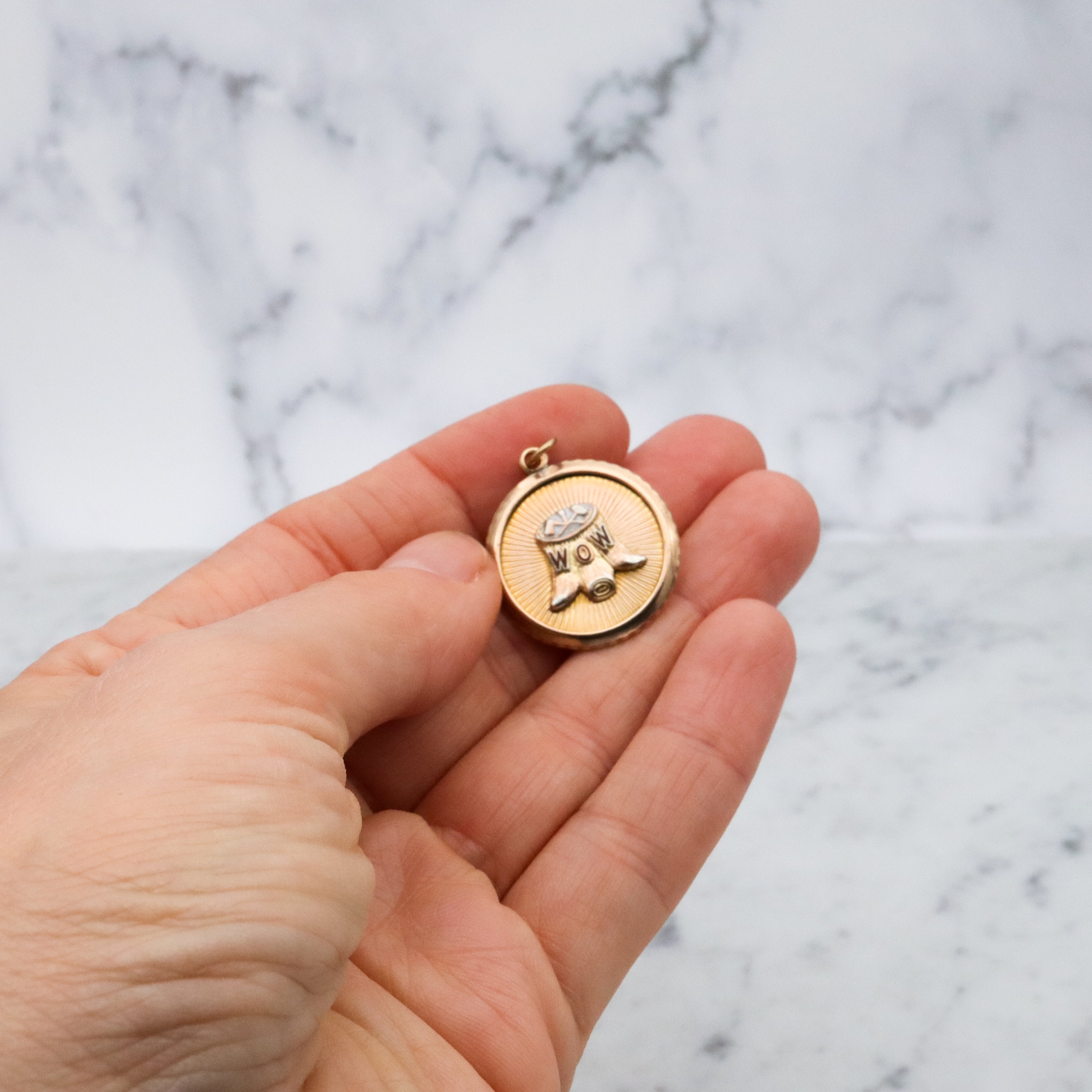 Antique Woodmen of the World - WOW - gold filled medallion pendant