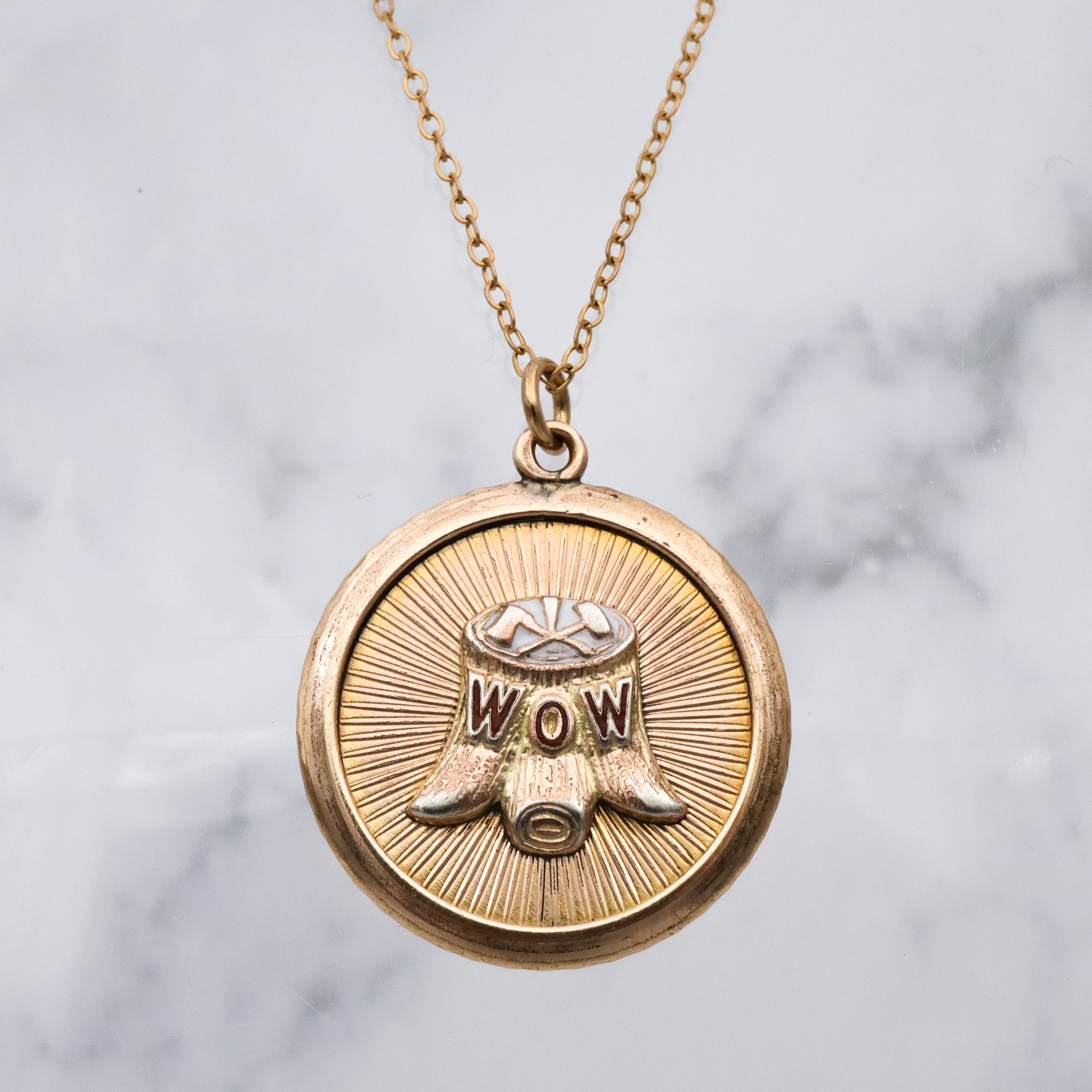 Antique Woodmen of the World - WOW - gold filled medallion pendant