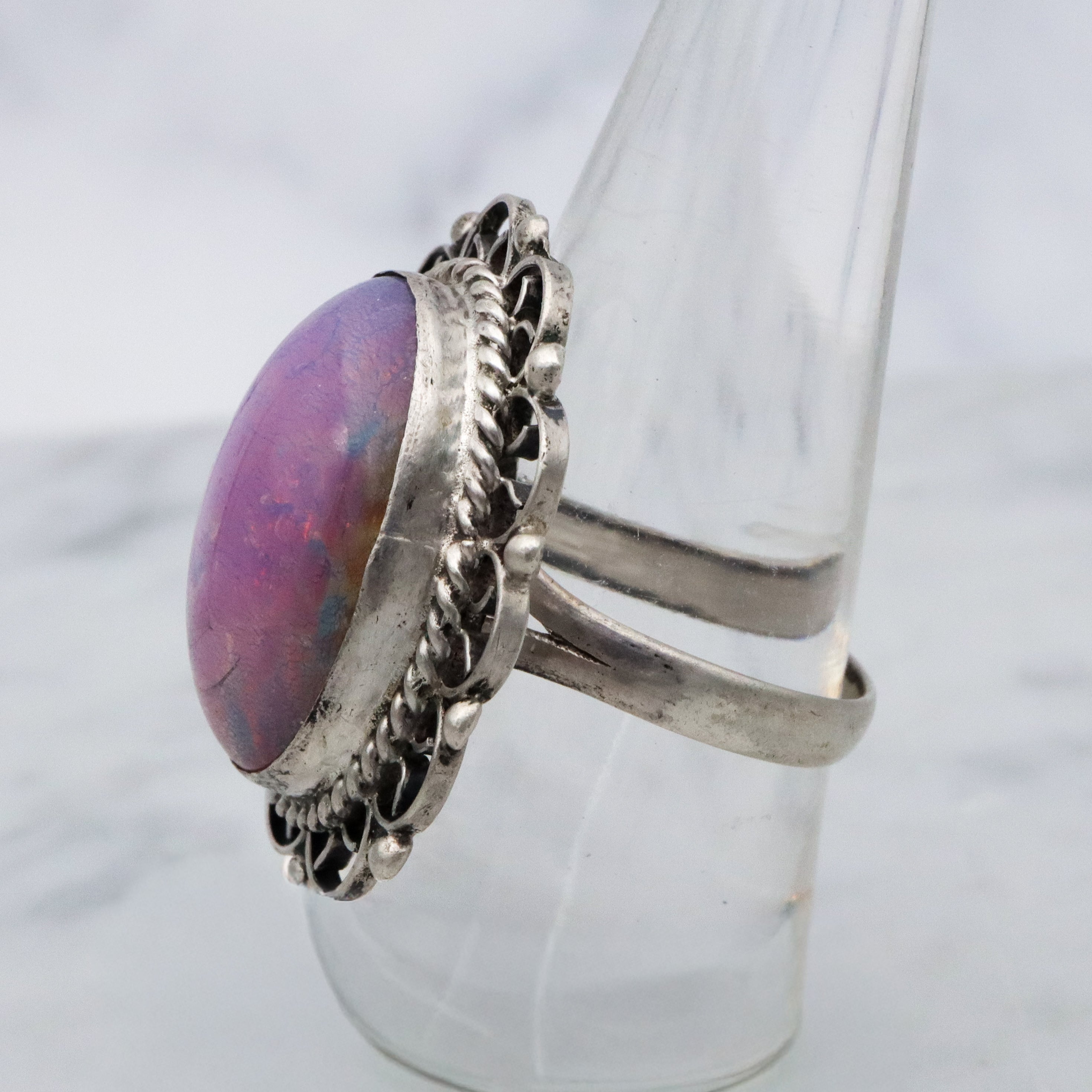 Retro Mexican sterling dragon's breath faux opal ring, size 6.5