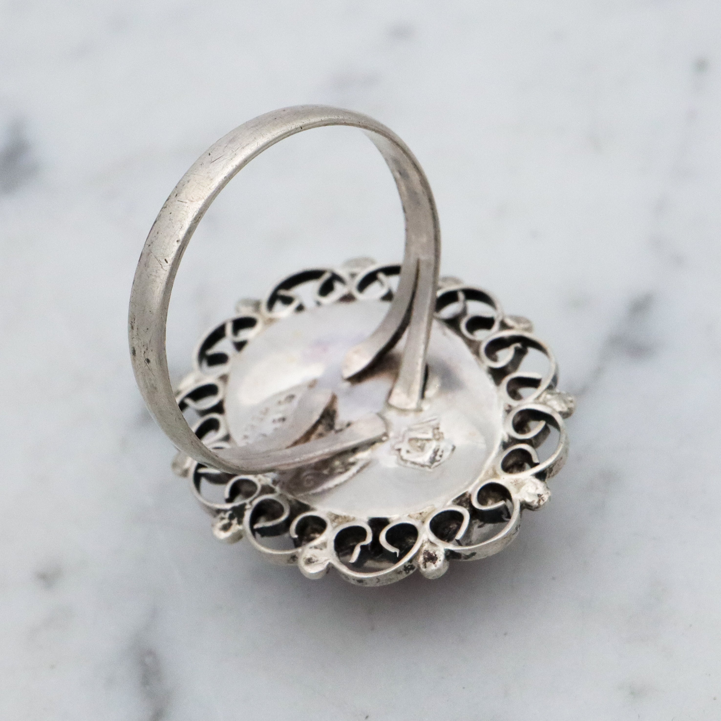 Retro Mexican sterling dragon's breath faux opal ring, size 6.5